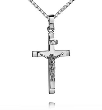 JEVELION Kreuzanhänger Kruzifix 925 Silber (Kreuzkette, für Damen und Herren), Mit Silberkette 925 - Länge wählbar 36 - 70 cm.