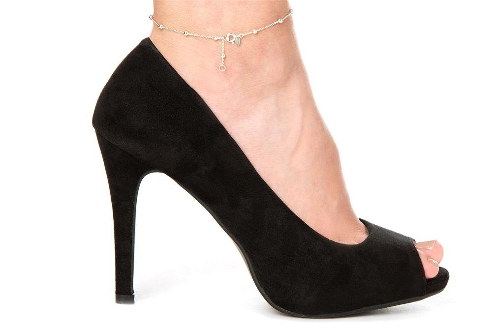 Silberkettenstore Fußkette Fußkette Erbse 1,3mm mit Kugeln - 925 Silber, Länge wählbar