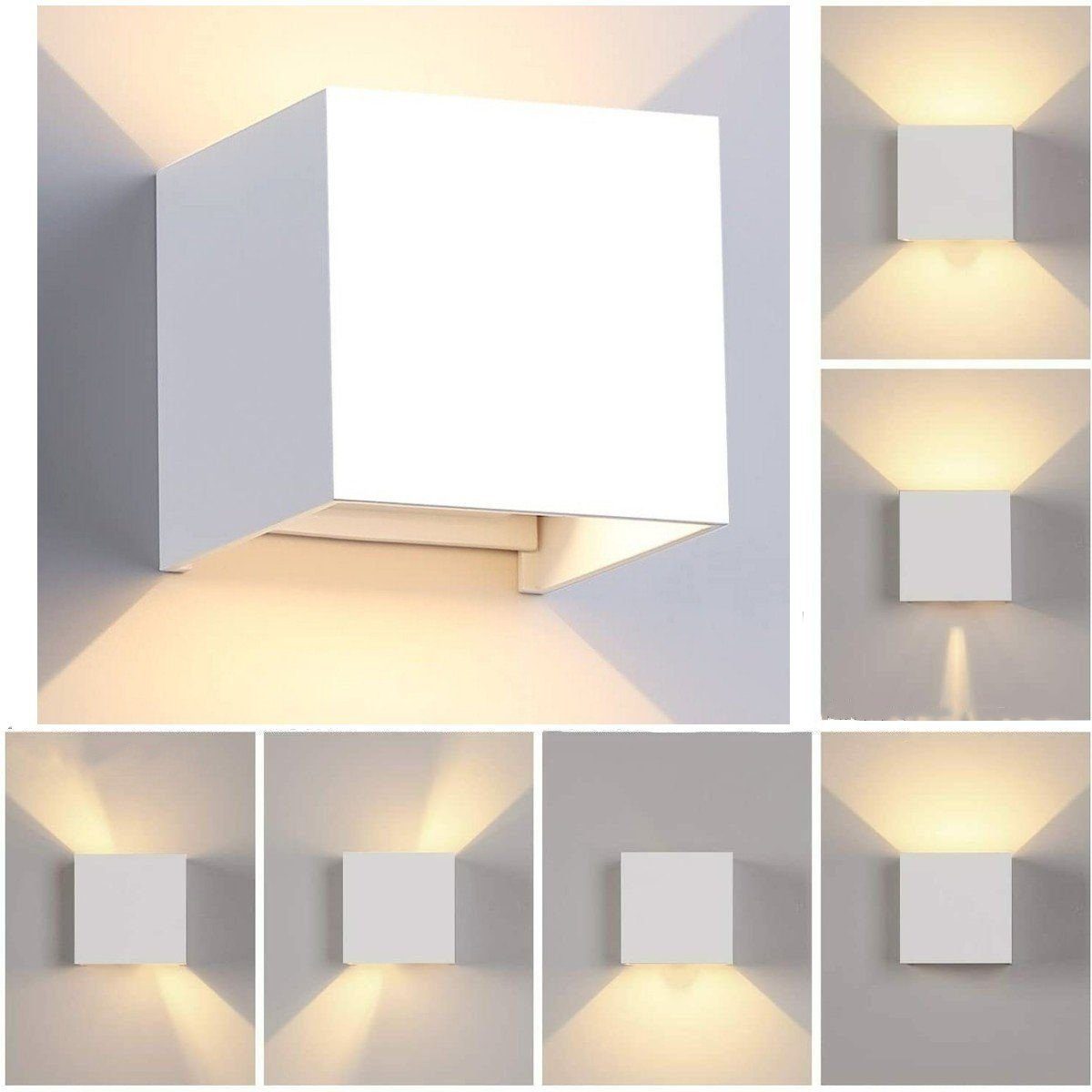 LETGOSPT Wandleuchte 7W LED Wandlampe Cube Lampe Auf & ab Einstellbarer Wand Strahler Licht, LED fest integriert, Warmweiß, IP65, mit Bewegungsmelder, für Wohnzimmer, Schlafzimmer, Gaststätten Weiß Ohne Bewegungsmelder | Wandleuchten