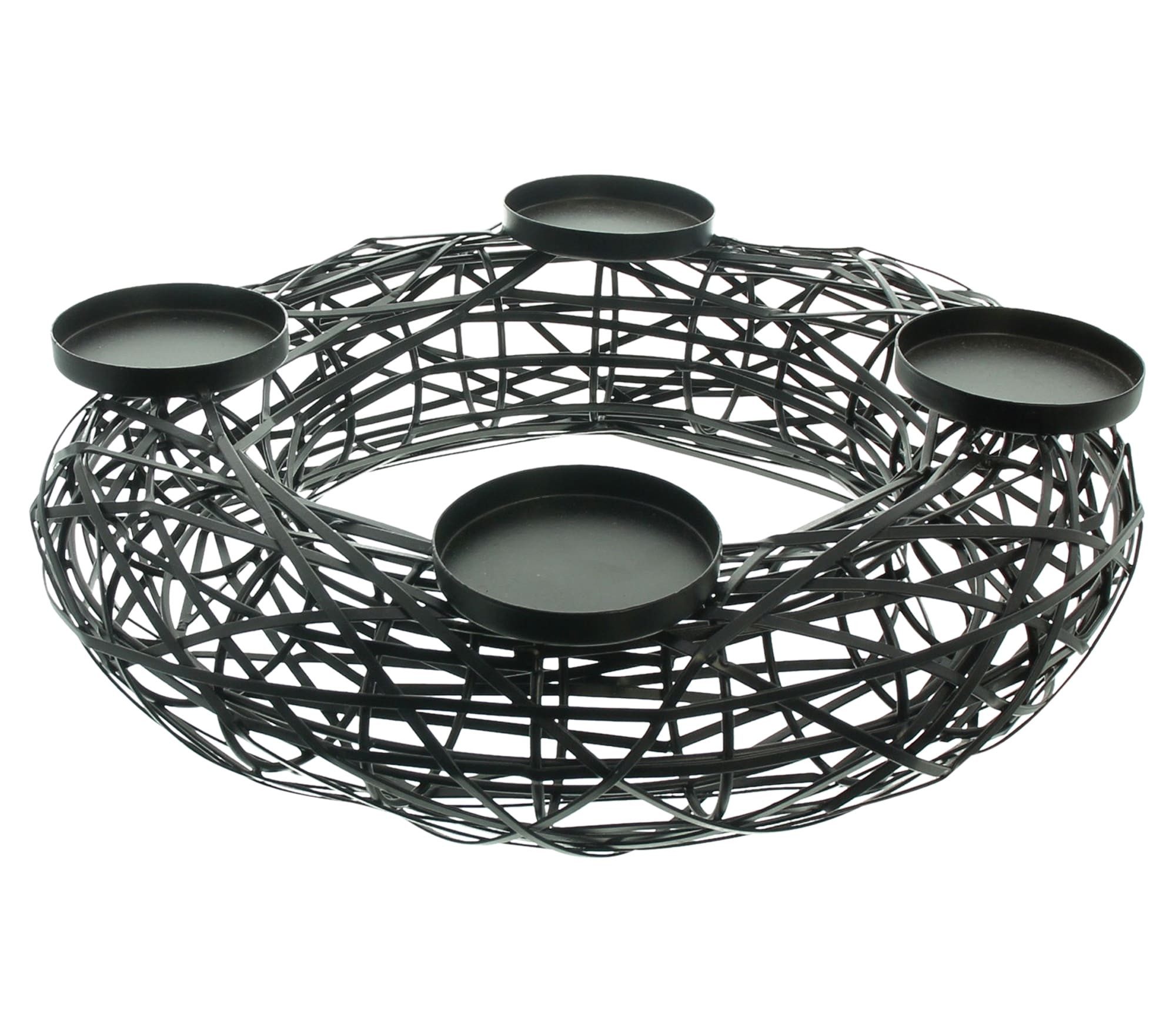 Dekoleidenschaft Adventskranz "Black" aus Metall, schwarz, Weihnachtskranz modern, Kerzenständer, Kerzenkranz für 4 Stumpenkerzen, rund, Ø 38 cm, Metallkranz