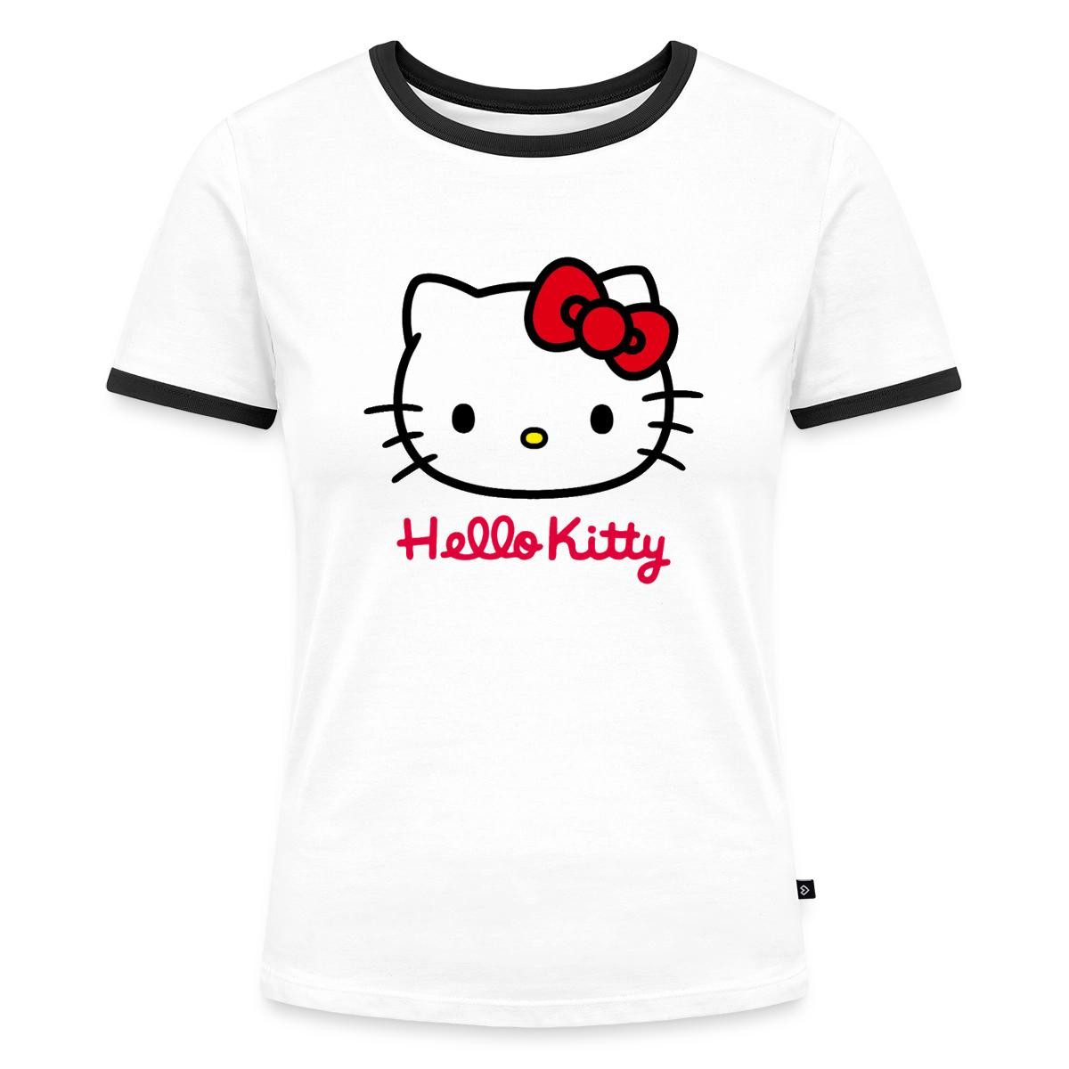 Spreadshirt T-Shirt Hello Kitty Klassisch Mit Schriftzug Frauen Kontrast T-Shirt (1-tlg) Slim Fit