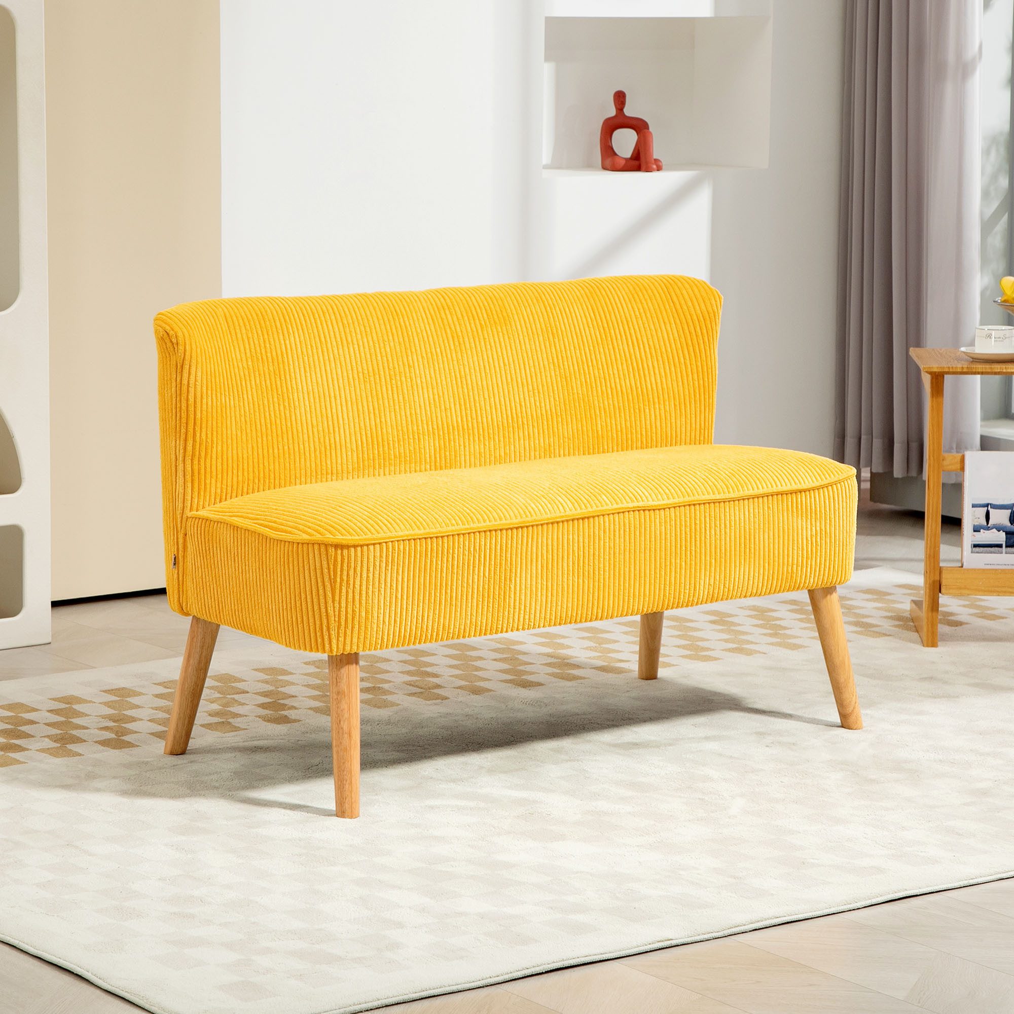 HOMCOM 2-Sitzer Cordartiges Polyester Schaumstoff, Zweisitzer Sofa 1 Teile, für Wohnzimmer, Schlafzimmer 117 x 56,5 x 77 cm Gelb