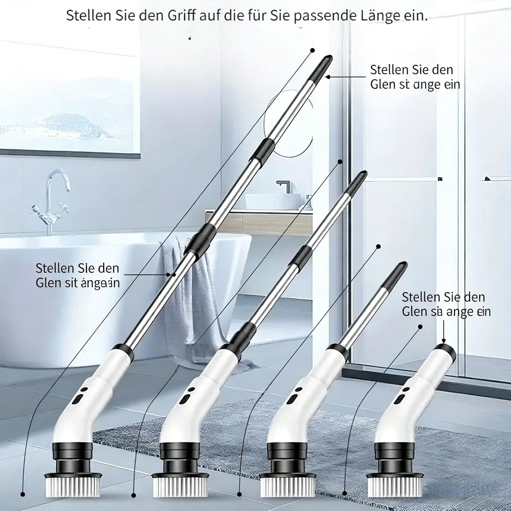 Kityhome Reinigungsbürste Elektrische Reinigungsbürste, Putzbürste Elektrisch mit 7 Bohrköpfen, Fliesen, Jalousien, Boden, Plissees, (Set), 3stufig verstellbarer Griff, 7austauschbare Bits, 2 Arbeitseffizienzen