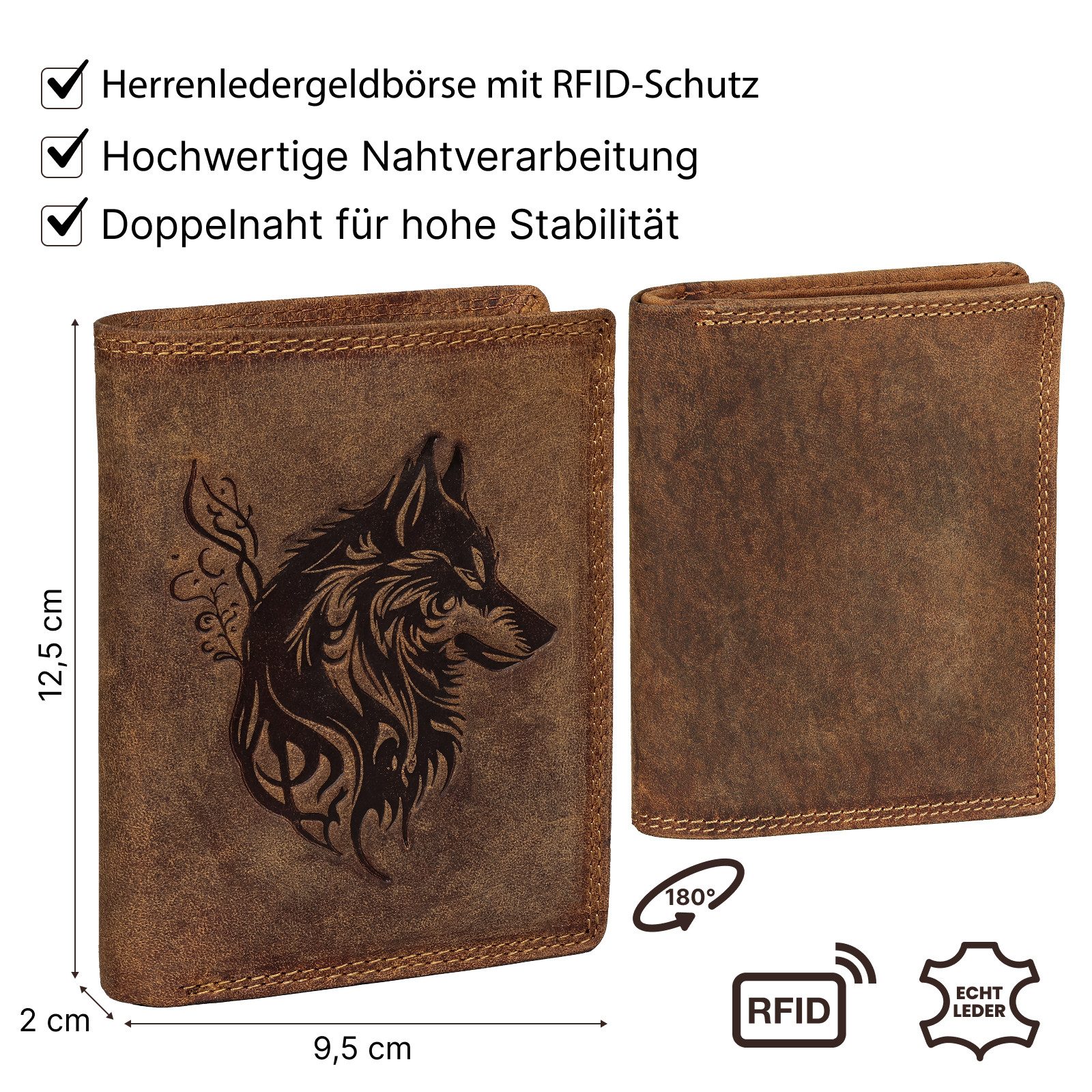 EAAKIE Geldbörse RFID Büffel Echt Leder Geldbörse Portemonnaie Herren mit Motiv, RFID Schutz