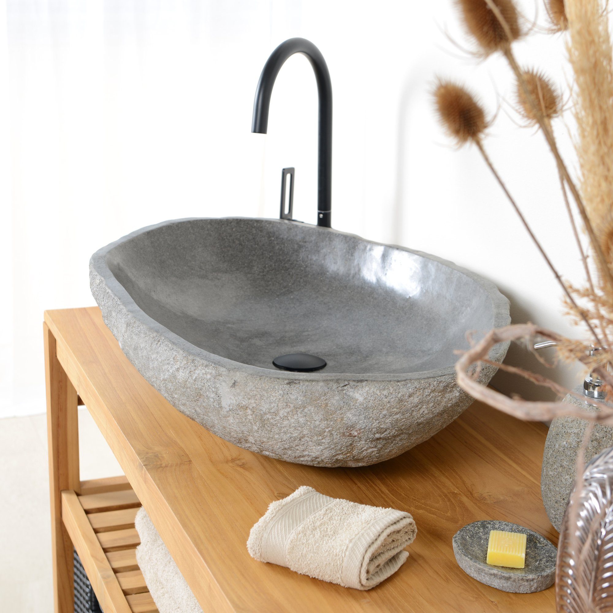 wohnfreuden Aufsatzwaschbecken Naturstein Waschbecken 70 cm (Kein Set), NEW-6418