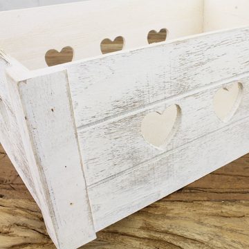 Macosa Home Dekokiste Dekokiste Weiß Herzen Holz Holzkiste 29 cm Kiste Aufbewahrungskiste (Holzkiste Landhaus)