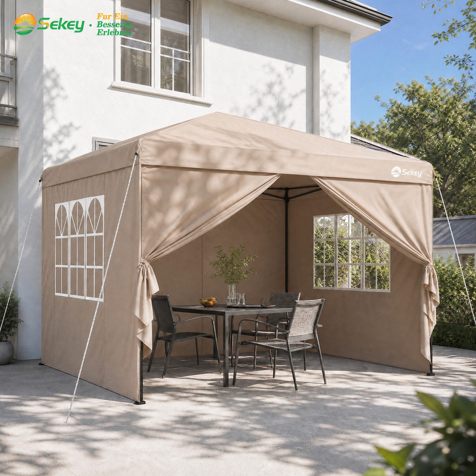 Sekey Faltpavillon 2x2/3x3/3x6 m, Gartenpavillon mit 4 Seitenteilen Partyzelt Wasserdicht, mit 4 Seitenteilen, Gartenpavillon 3 x 3 winterfest, Pavillon Pop Up Partyzelt, für Garten