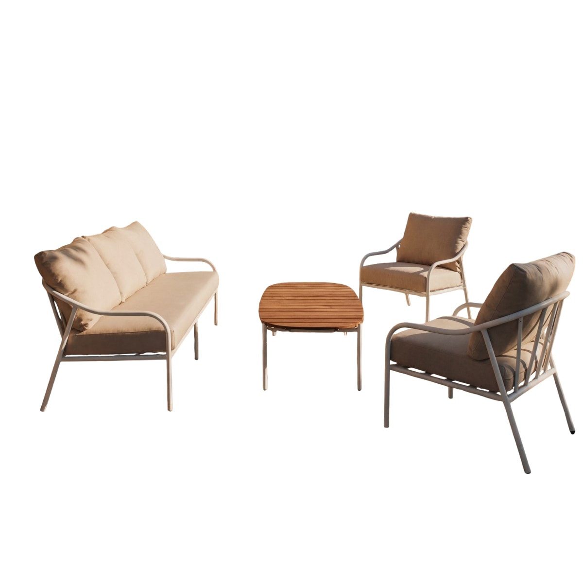 Tikamoon Gartenlounge-Set Luca - Gartenlounge aus naturfarbenem Stoff und weißem Metall, 5-Sitze, (1-tlg)