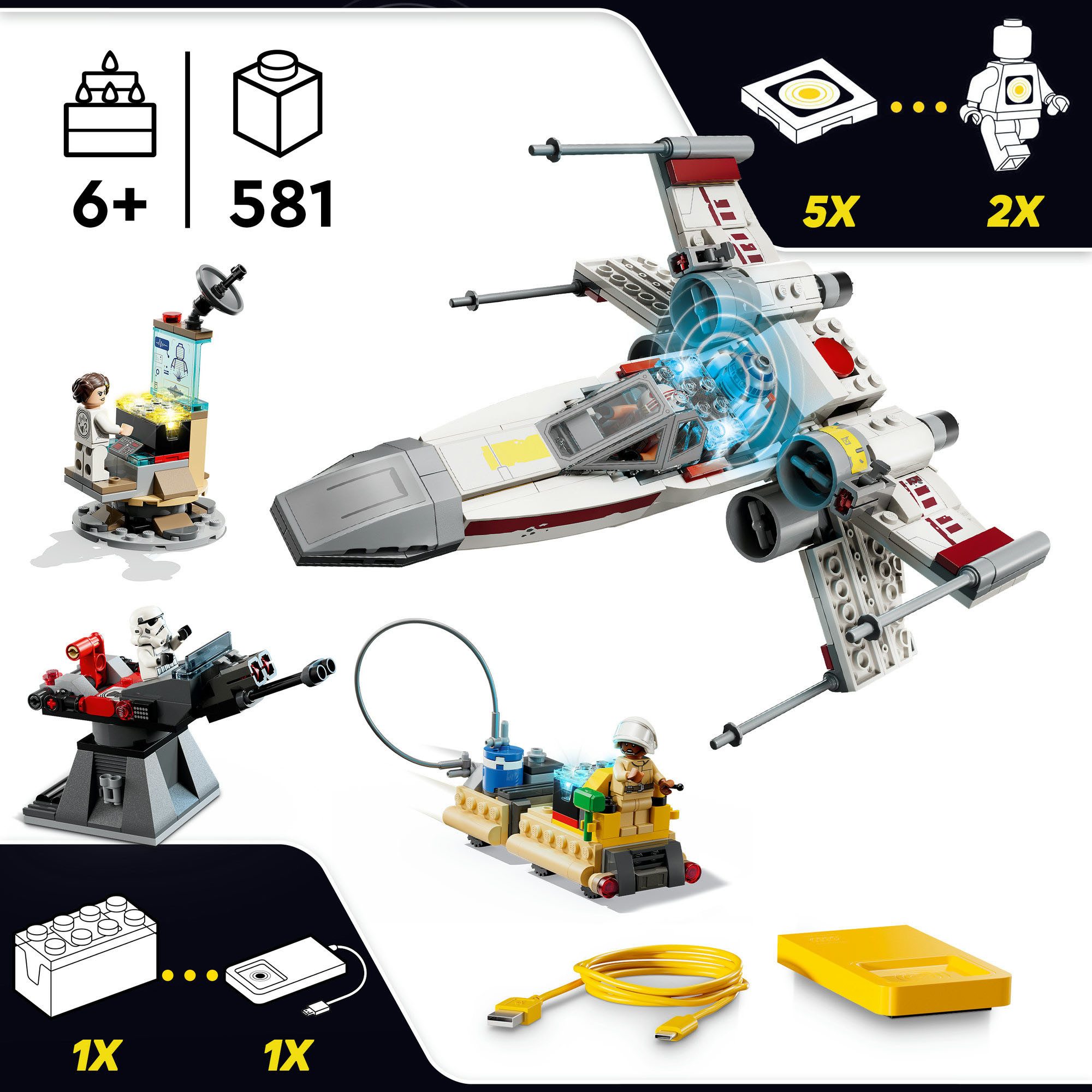 LEGO® SMART Play™ Lukes Rot Fünf X-Wing (75423), LEGO Star Wars™ Konstruktionsspielsteine, (581 St), inklusive SMART Brick, mit Licht- und Soundeffekten – Bild 3 von 5