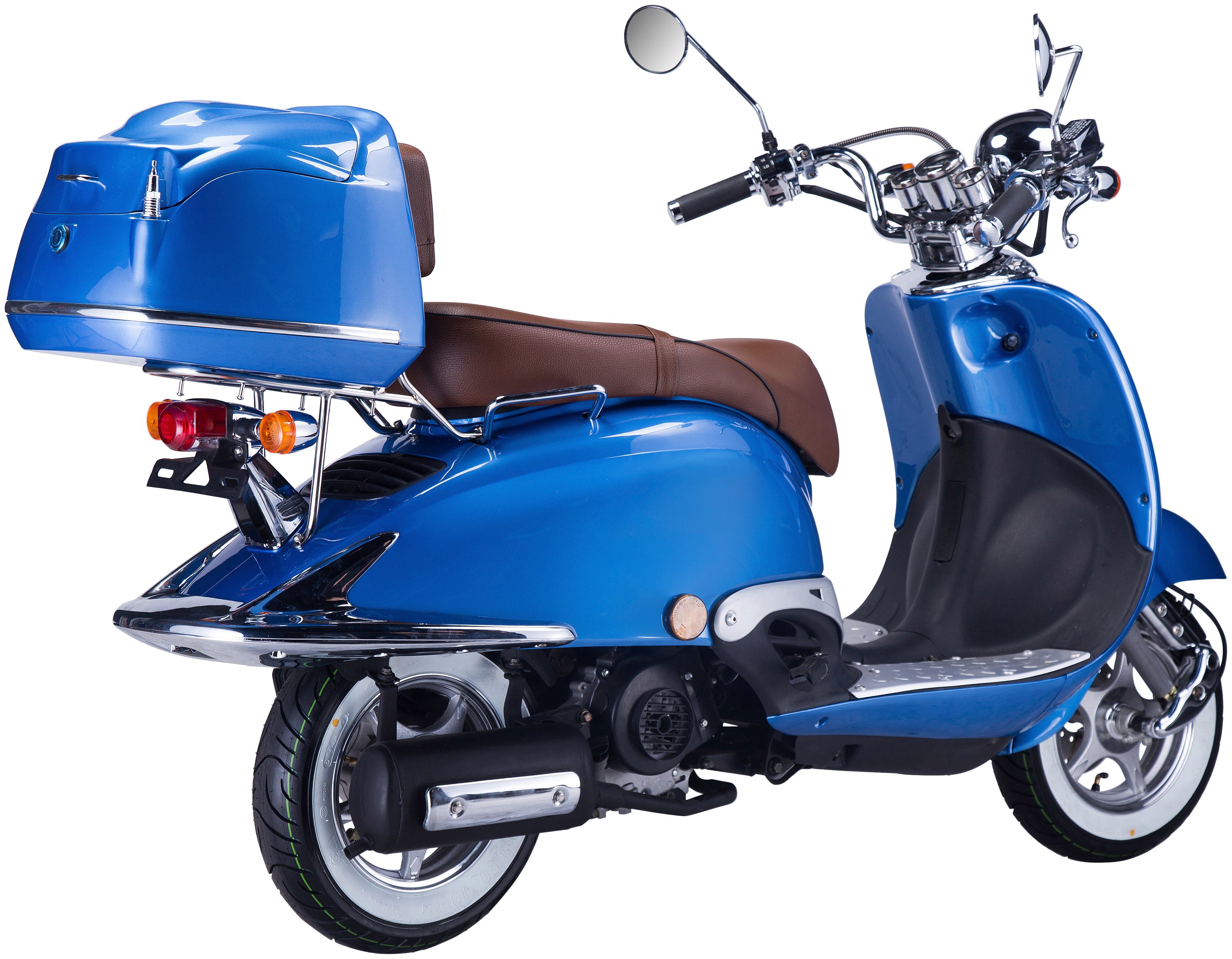 Motorroller 45 Euro mit 50 5, km/h, (Set), ccm, UNION Strada, blau Topcase GT