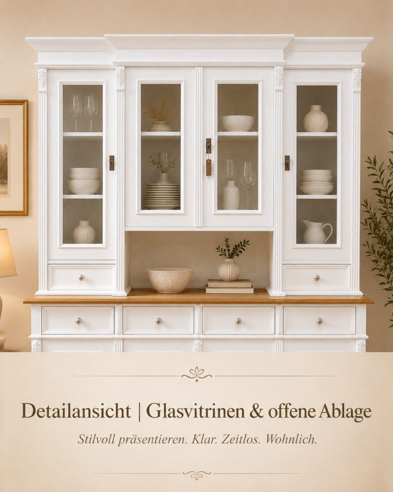 Wohnpalast Buffet Küchenschrank Buffetschrank Landhaus Massivholz mit Türen und Schublad