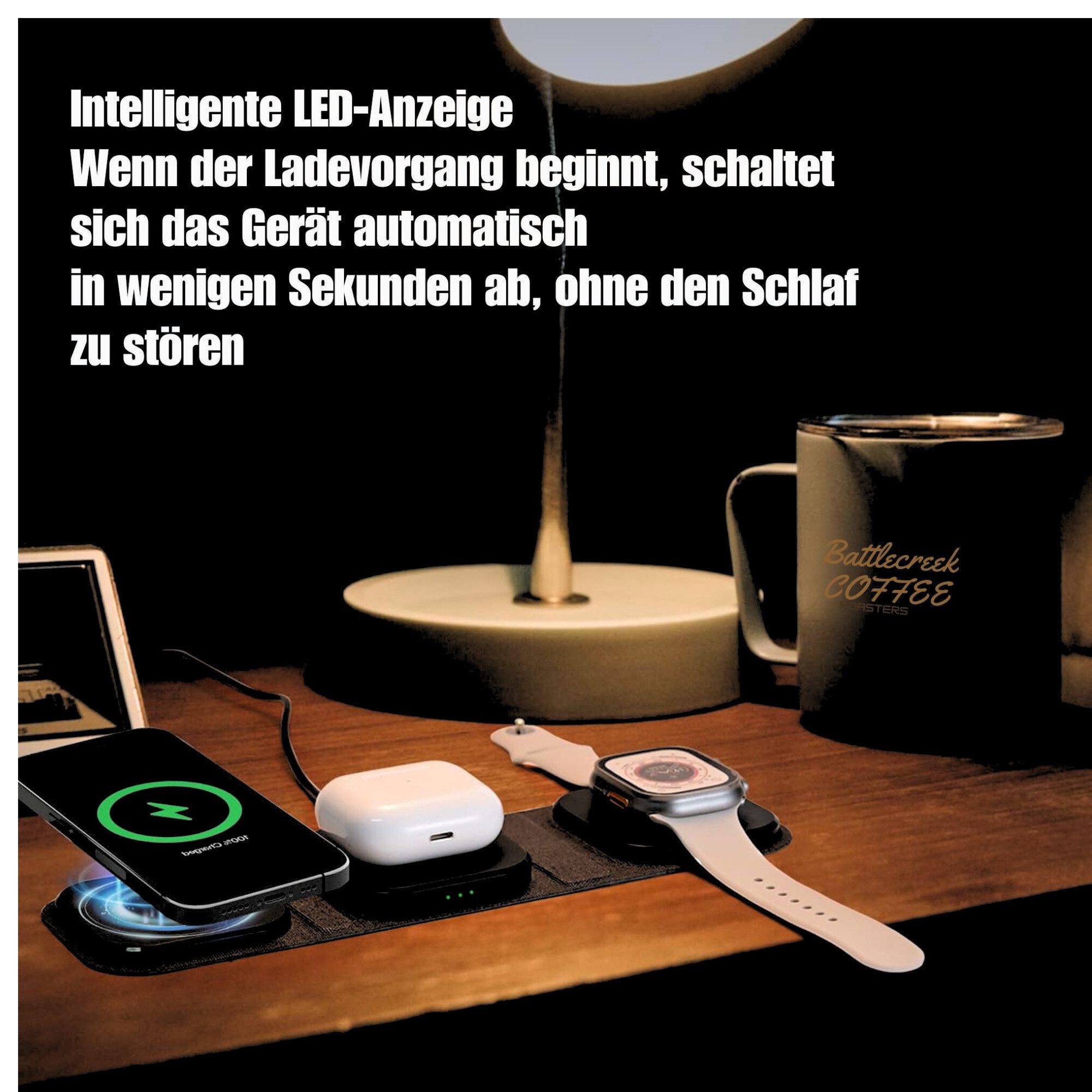 Vivitar Mag-Safe Ladegerät 3-in-1 kabelloses Ladegerät mit USB C & 15W Adapter Induktions-Ladegerät (faltbarer Wechsler für iphone, android, iWatch, airpods, Universelles, schnelles und sicheres Ladegerät für unterwegs)