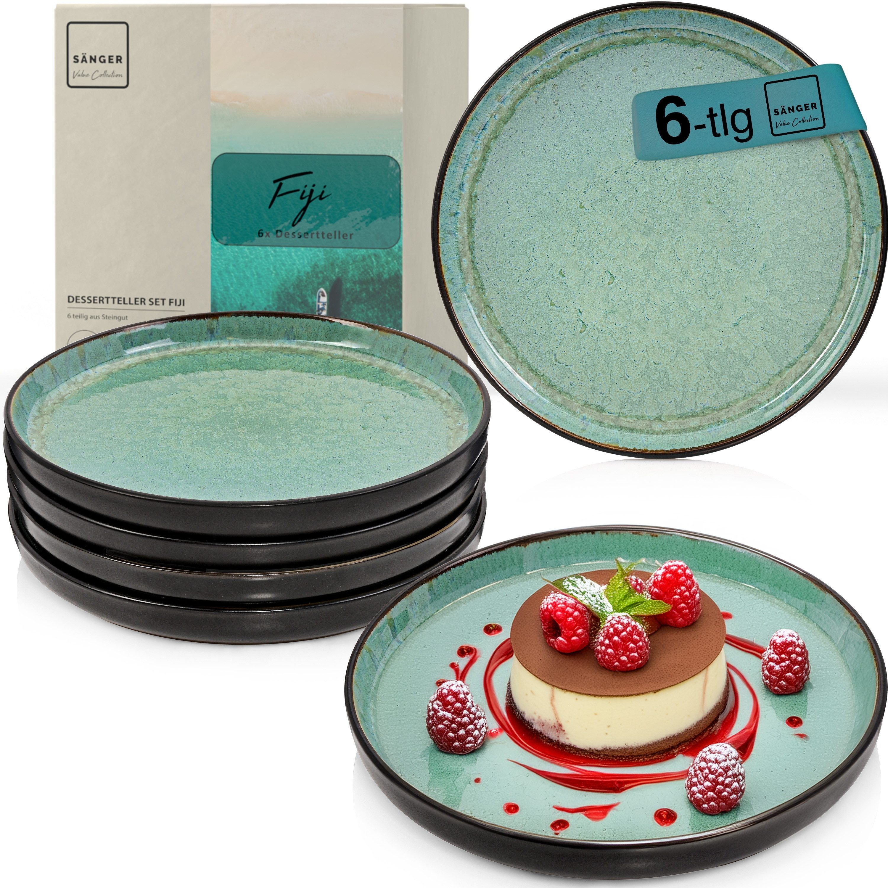 SÄNGER Speiseteller Set Fiji, (6 St), 6 tlg. Dessertteller, Steingut
