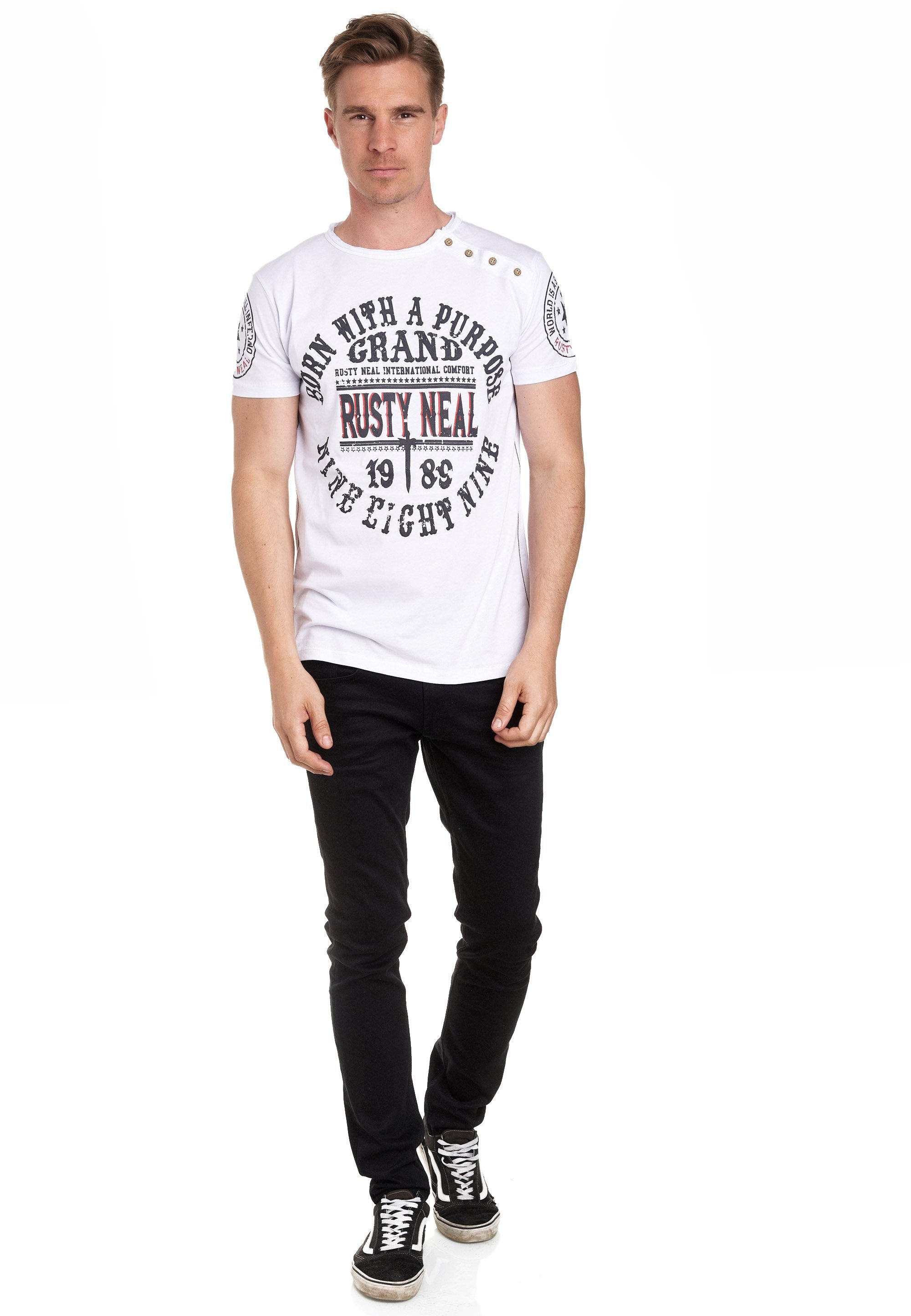 Rusty Neal T-Shirt mit seitlicher Knopfleiste