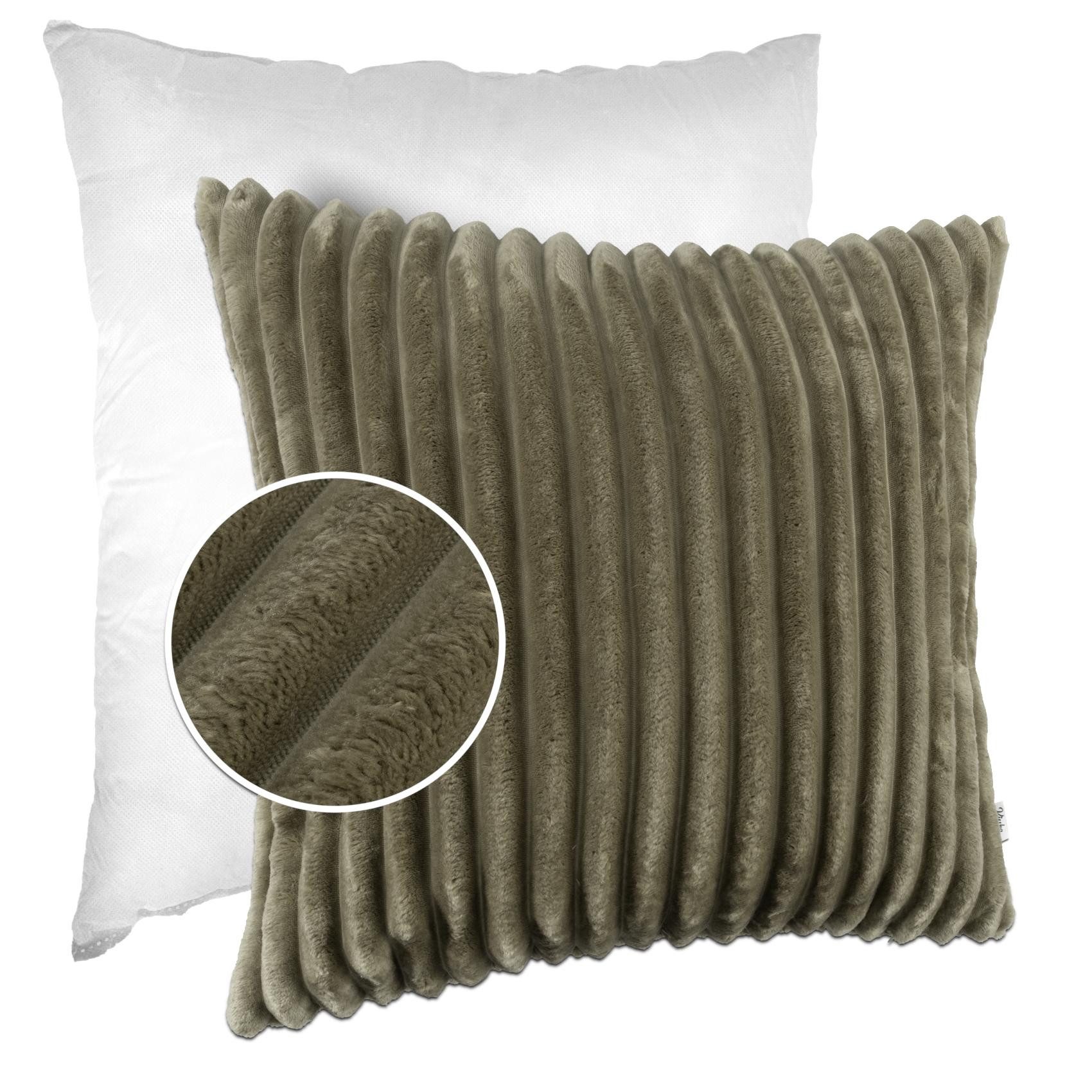 Kisska Dekokissen LILLI BIG CORD Velour Ambiente dekorieren, Kissenüberzug mit Füllung BIG-Cord UNI 40x40cm Einfarbig Olivengrün