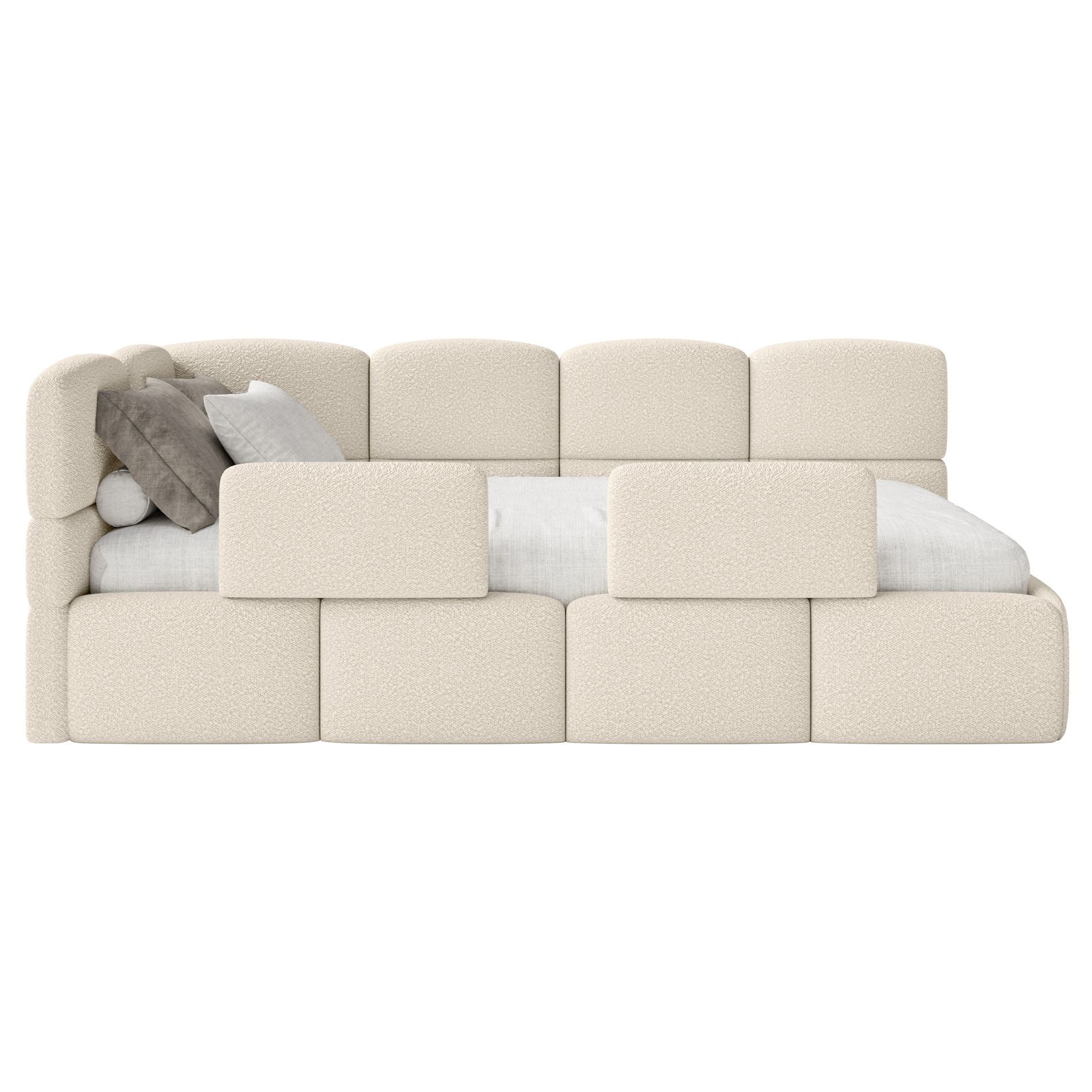 Selsey Jugendbett CLOUDY, mit Bettkasten, Bouclé, 90x200 cm, Kopfteil links günstig online kaufen