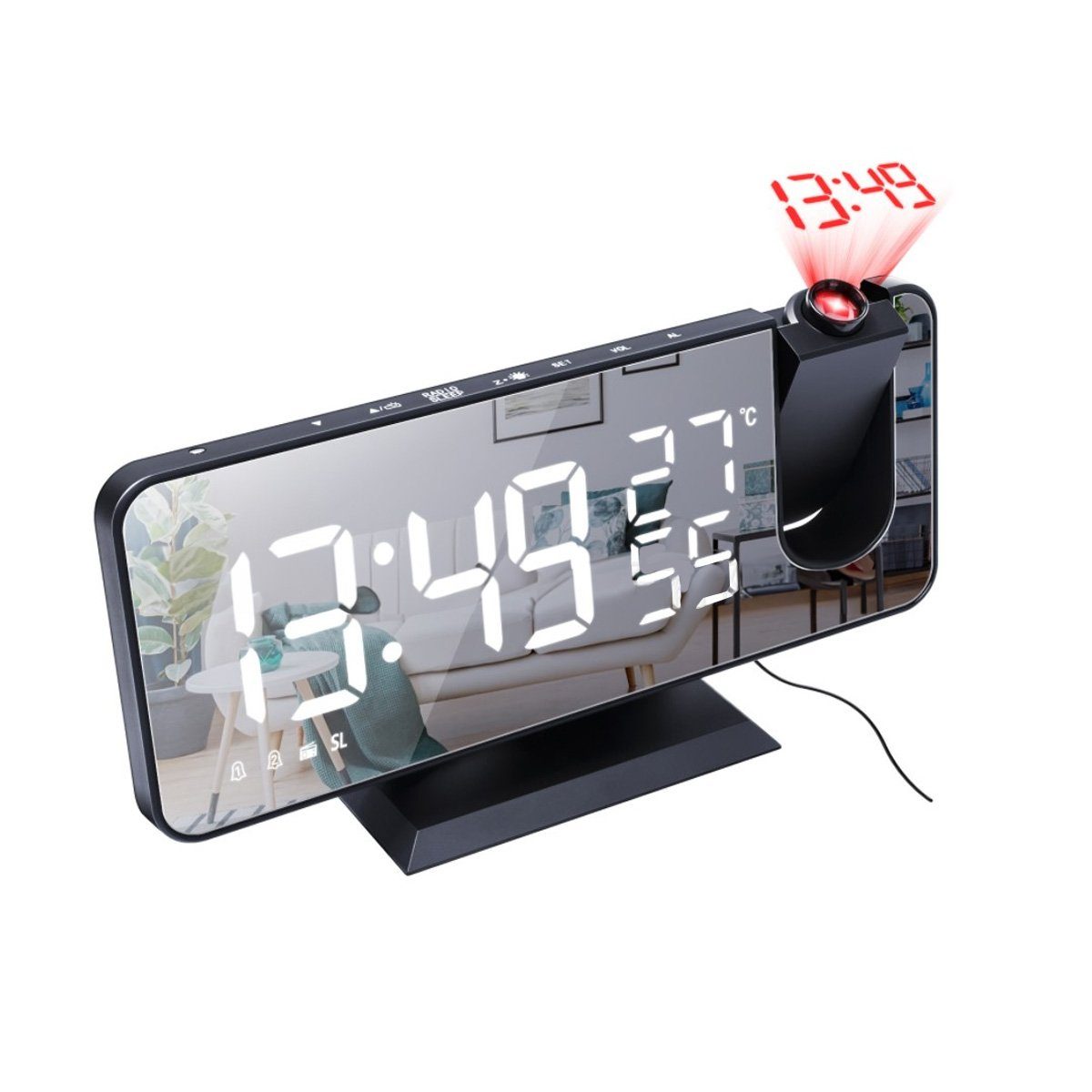 Projektionswecker LCD Wecker für Temperatur und Luftfeuchtigkeit,elektronische LED-Uhr