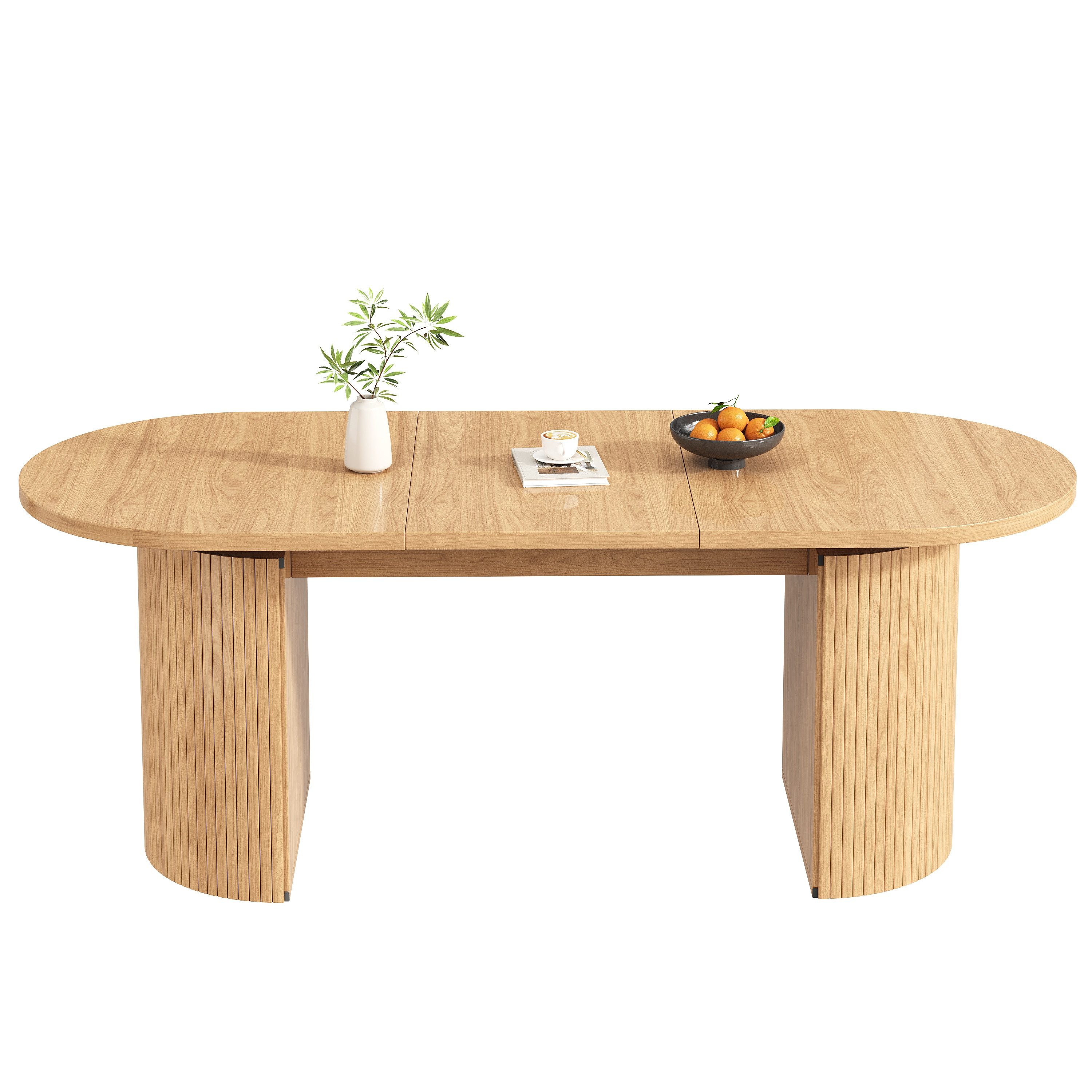 KLAM HOME Esstisch Ausziehbarer Esstisch mit verstecktem Staufach in Naturbraun (Flexibler Tisch 120-160cm aus MDF für Küche, Wohn- & Arbeitszimmer), Stabiler Ausziehtisch mit verdickter Platte & werkzeugloser Montage