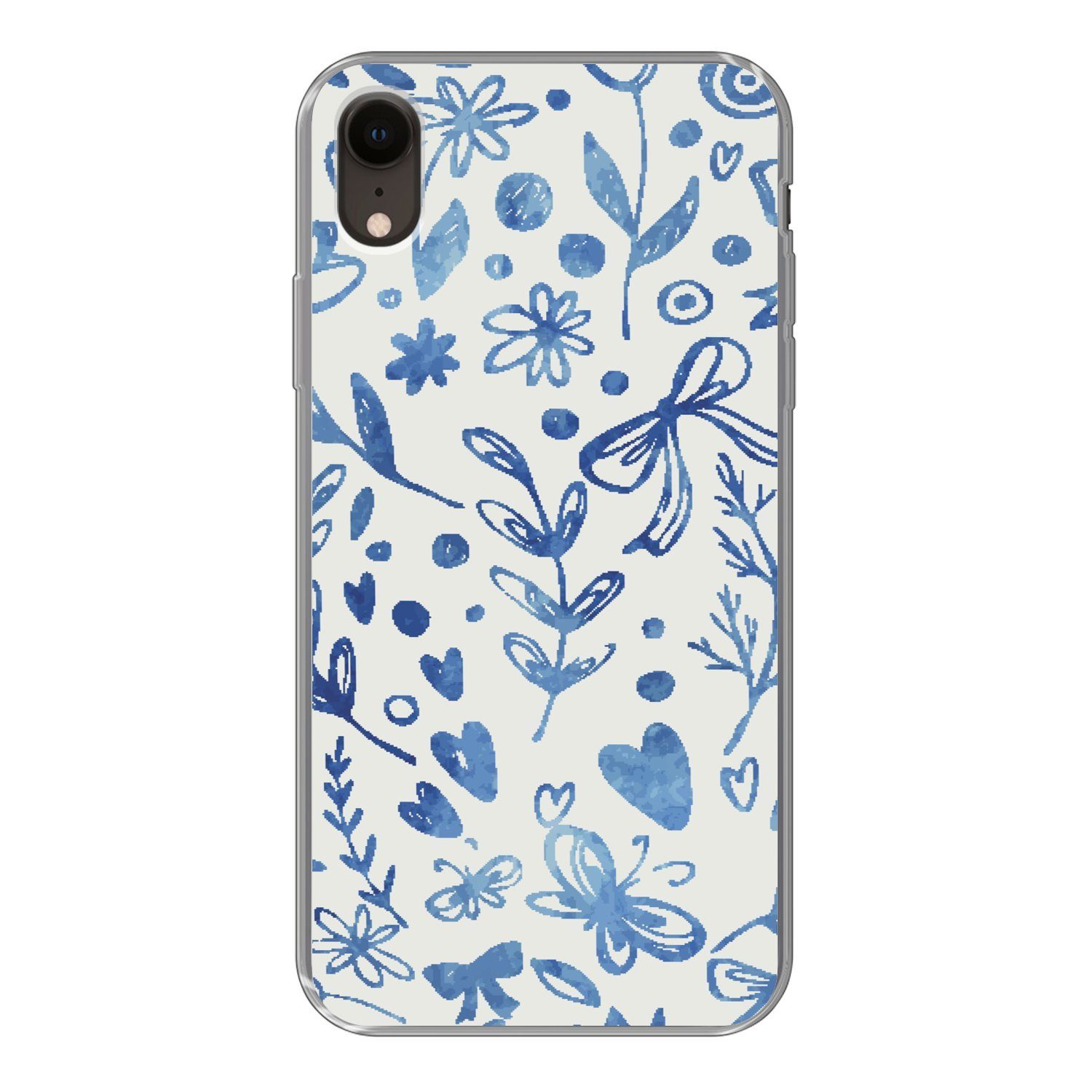 MuchoWow Handyhülle für Apple iPhone XR Ein florales Muster in blauen Farben, Smartphone-Bumper, Print, Handy Schutzhülle Dünn