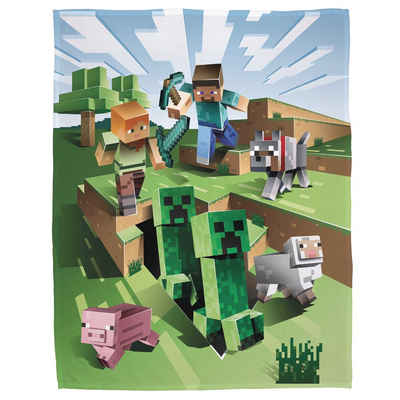 Wohndecke Minecraft 160x200 cm, Sofadecke für Gaming Fans der Spielkonsole, MTOnlinehandel, Fleece-Decke, Überwurf, kuschelweich, passend zur Bettwäsche