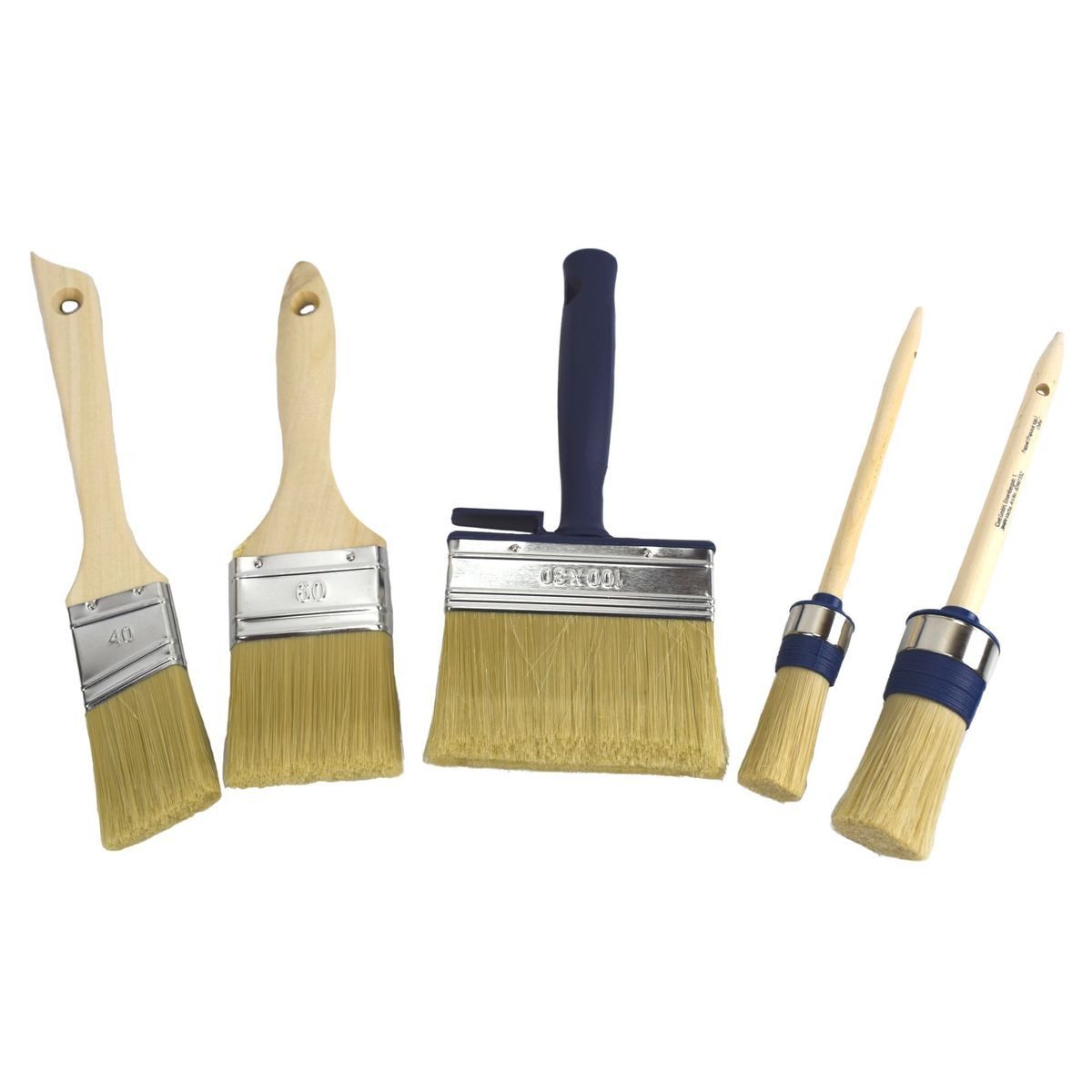 Color Expert Pinsel Universal Streich Set 5tlg. 3 Flachpinsel 2 Rundpinsel, (5 St), mit Aufhängung