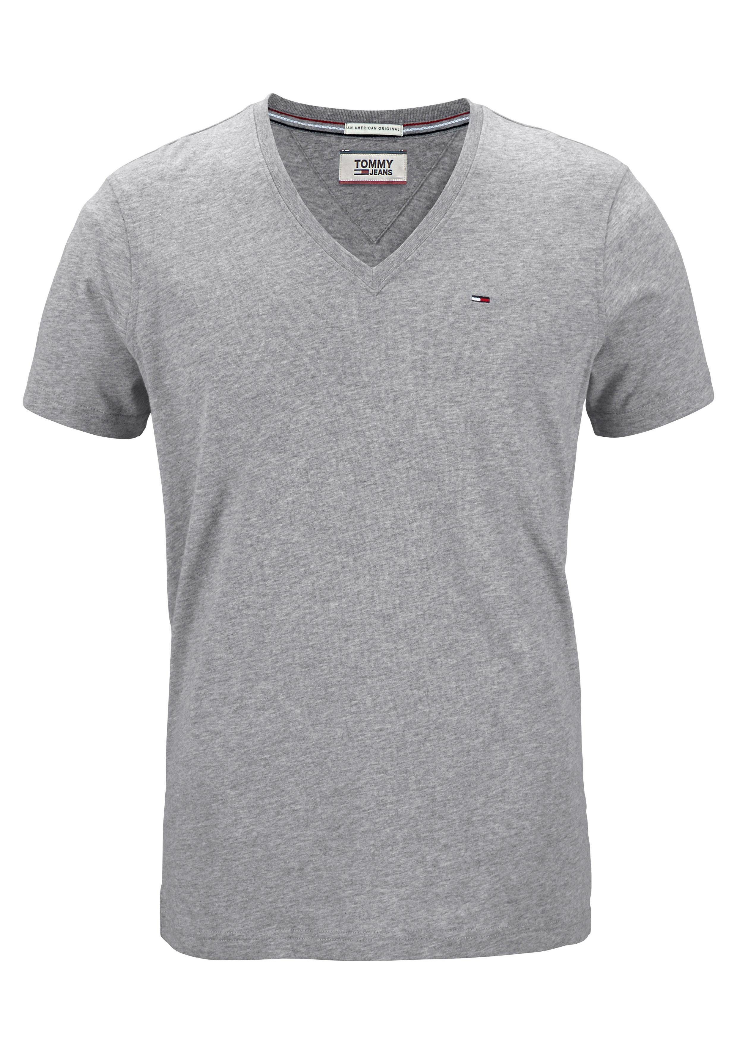 grey 038 ORIGINAL mit TJM und light heather NECK V TEE Logo-Flag Tommy dezenter V-Ausschnitt Jeans JERSEY T-Shirt