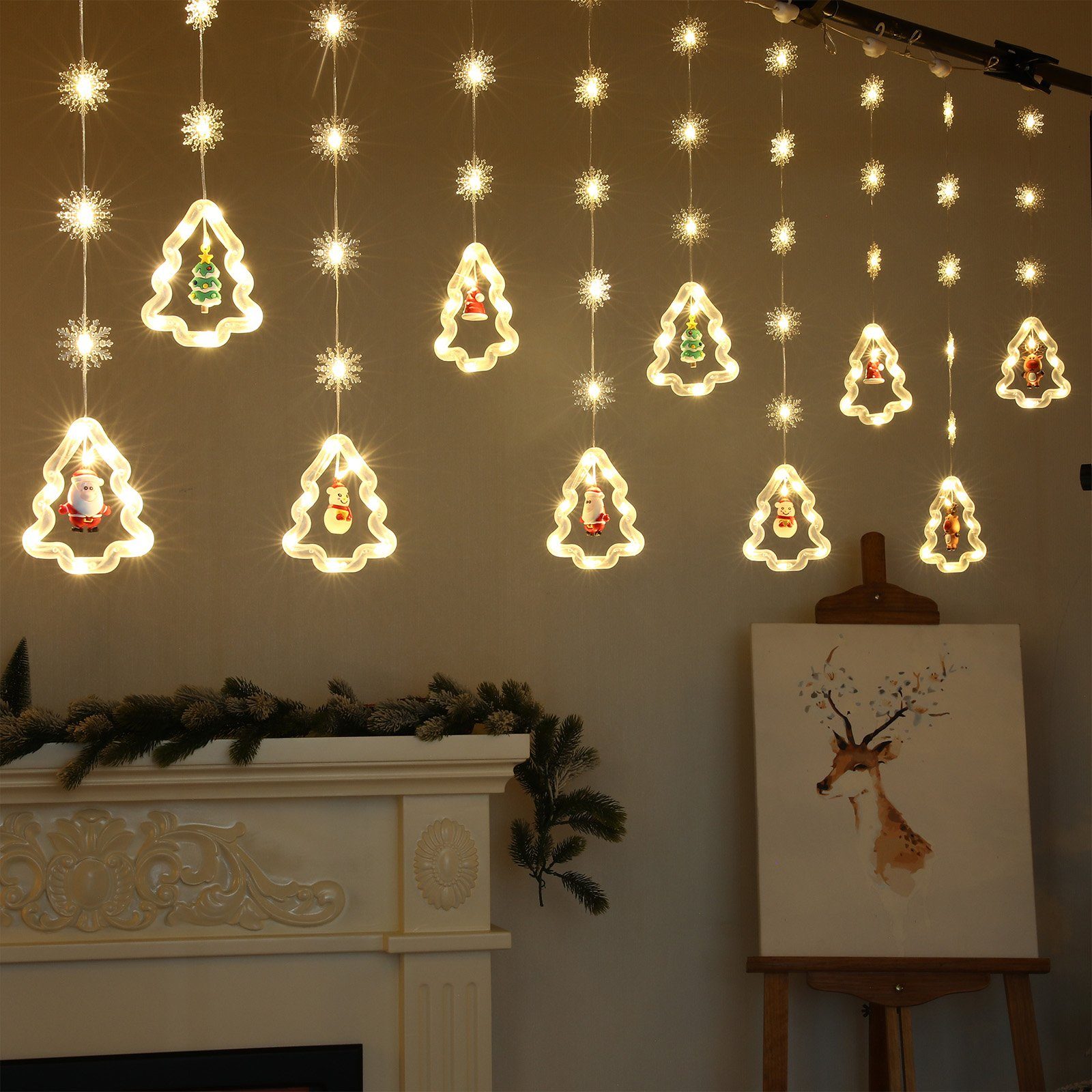 für Glitzermodi, LED-Lichtervorhang Schneeflocke, 10 8 Weihnachtsparty-Dekoration, Silikon Rosnek Weihnachtsschmuck 3M,