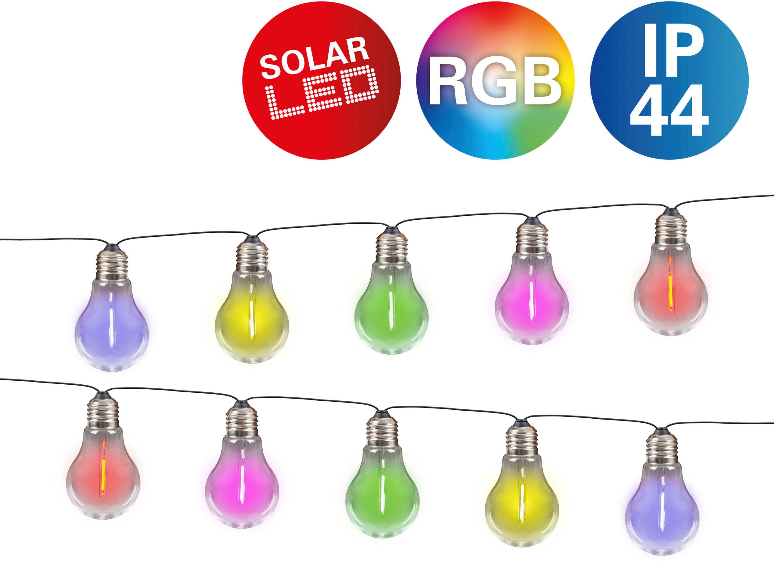 näve LED-Lichterkette Linda, 10-flammig, Solar, 10 Glühbirnen klar, RGB-LED günstig online kaufen