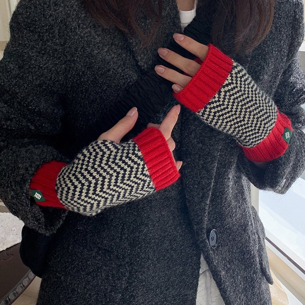 ManKle Strickhandschuhe Thermisch Fingerlose Handschuhe,Damen Strick Touchscreen handschuhe Rot