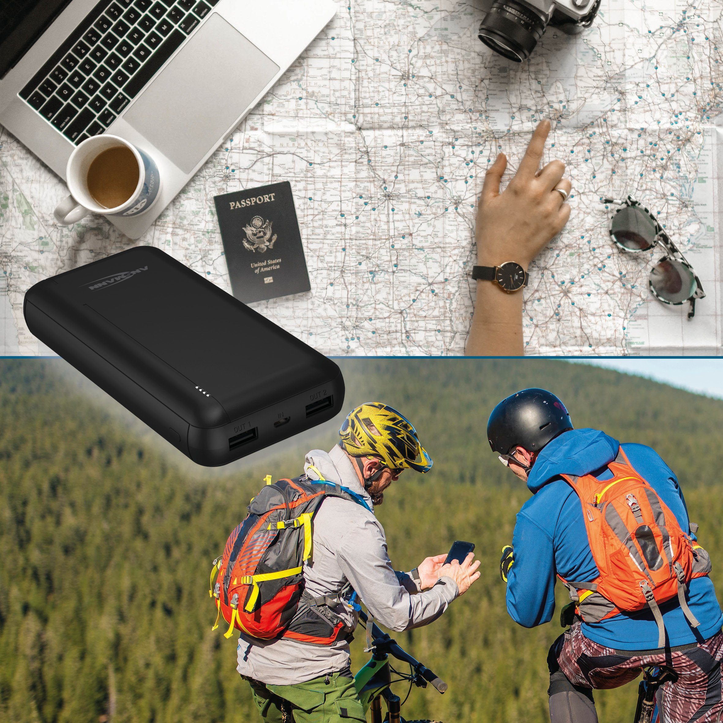 ANSMANN AG Powerbank 20000mAh - Power Bank 2 USB Ports & LED Statusanzeige Powerbank 20000 mAh (3.7 V)
