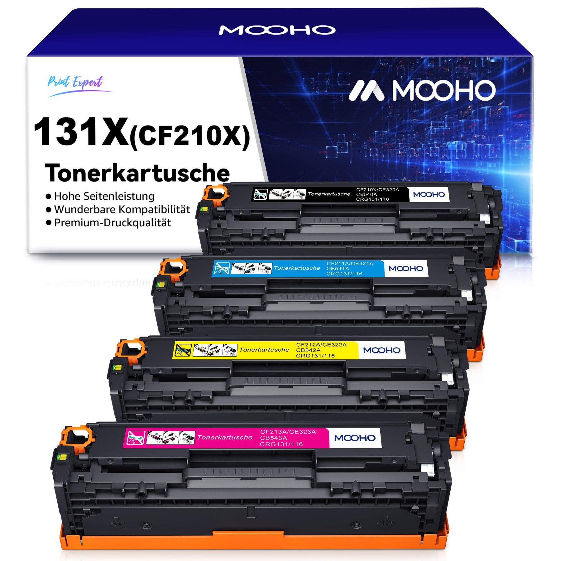 MOOHO Tonerkartusche Schwarz ca.2400 Seiten, jeder Farbe ca.1800 Seiten für HP 131A 131X, (Laserjet pro 200 color mfp m276nw cm1415fn)