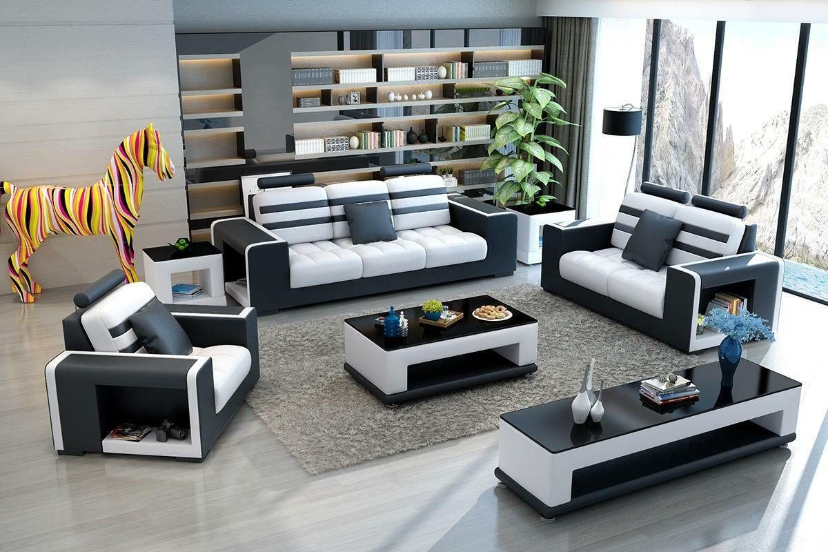 JVmoebel Made Weiß Couchgarnitur Moderne Sofa Sitzer in Europe Couchtisch+Sideboard, 3+2+1