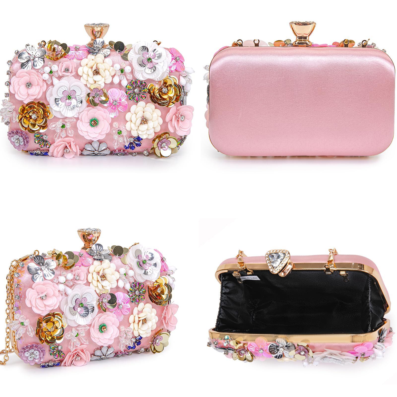 Zaewry Abendtasche Damen-Clutch mit Blumenmuster, Abendhandtasche, Schultertasche, mit Kettenriemen – Bild 2 von 5