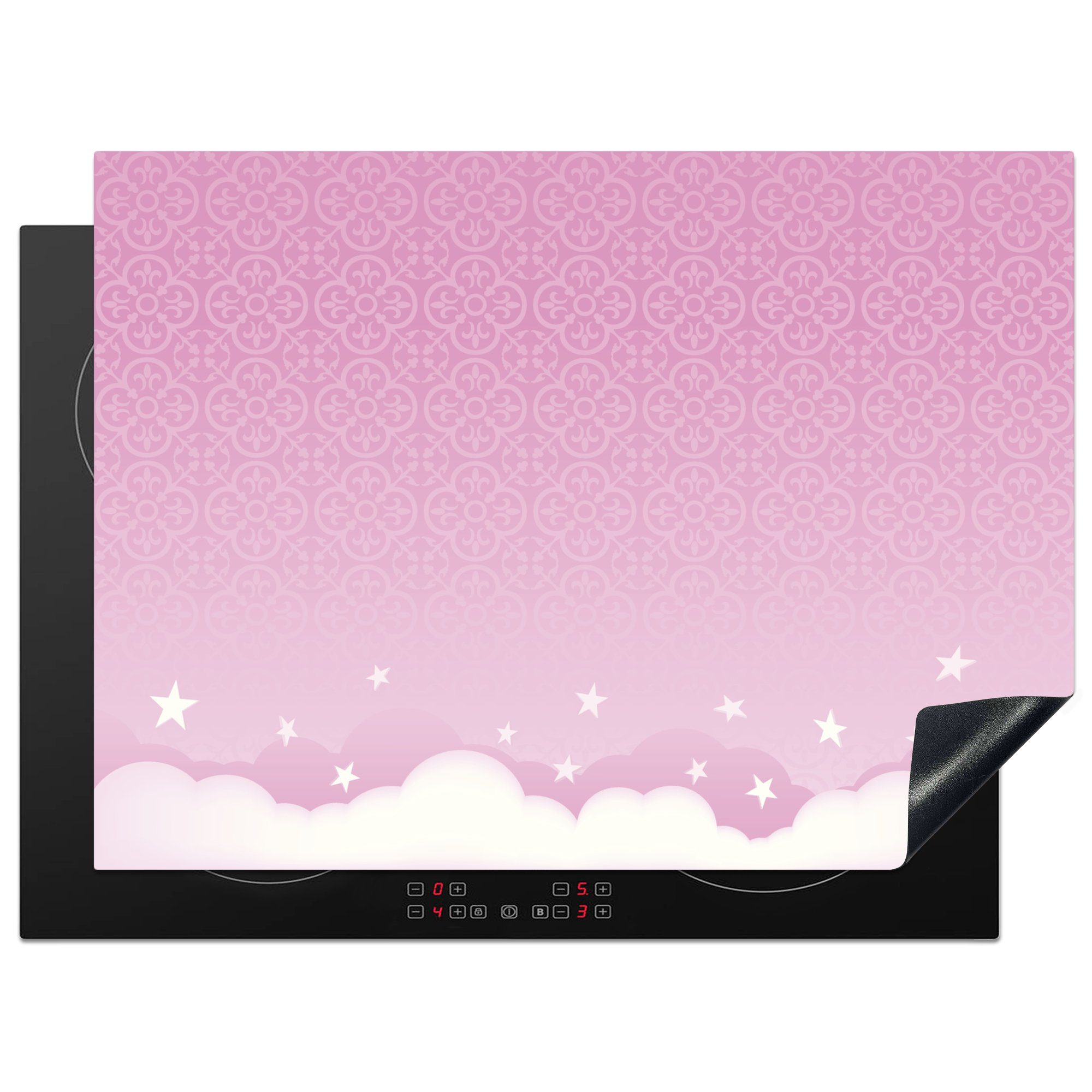 Herdblende-/Abdeckplatte Ceranfeldabdeckung Wolken, cm, MuchoWow 70x52 tlg), Vinyl, rosa Eine Illustration Himmels (1 Arbeitsfläche den Mobile eines nutzbar, über