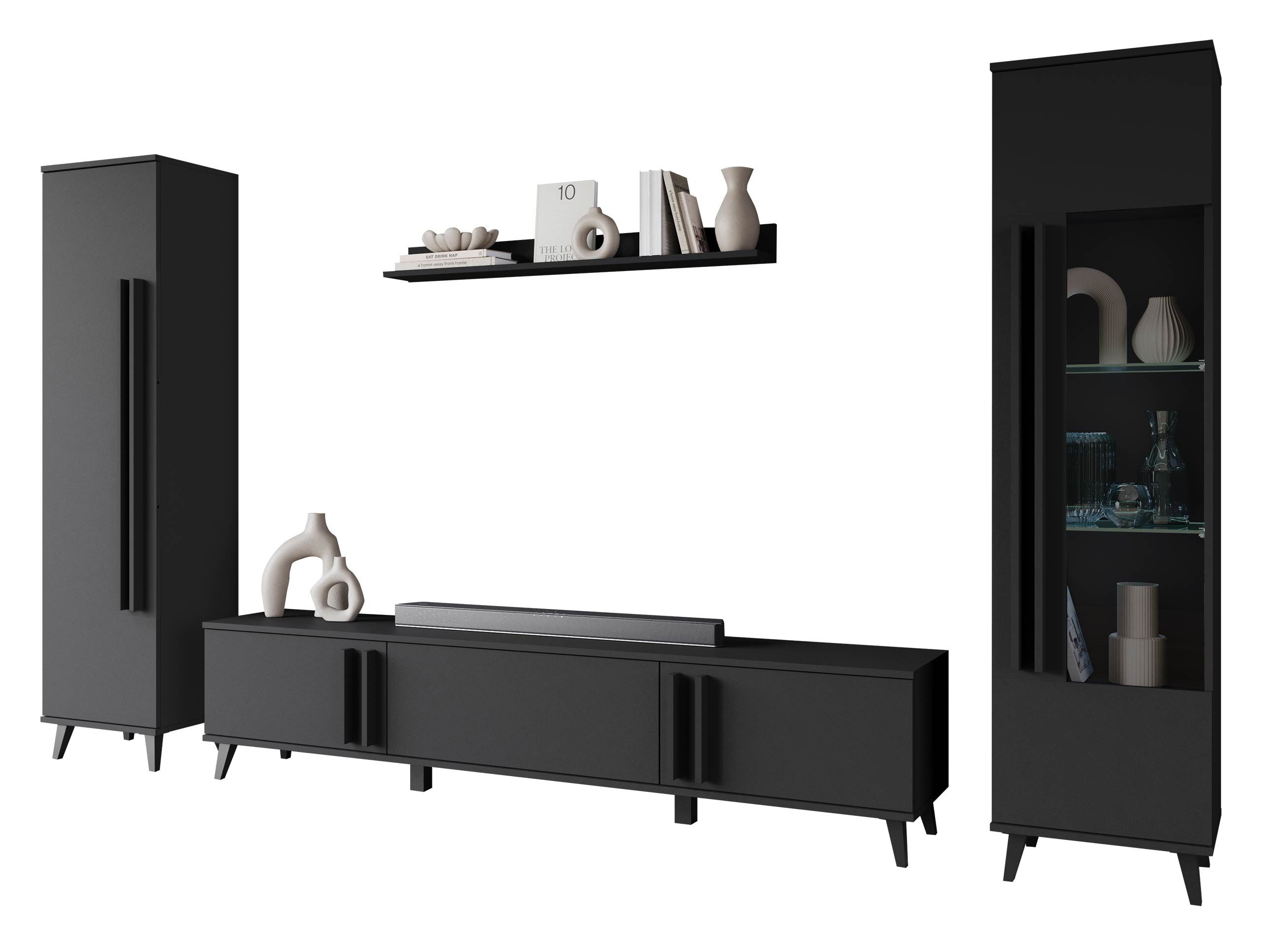 MIRJAN24 Wohnwand Helsinki II, (4er-Set, Vitrine, Regal, TV-Lowboard, Wandr günstig online kaufen