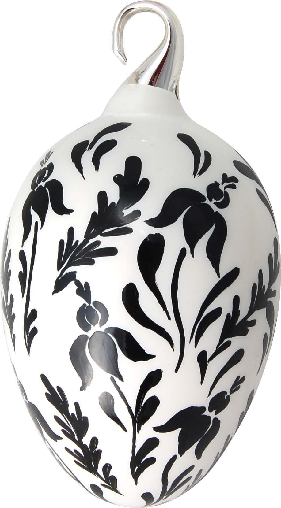 Krebs Glas Lauscha Osterei Floral, elegantes Design schwarz-weiß, Osterdekoration, Frühling (Set, 5 St., 1 großes Ei: Ø 6cm/Höhe 10cm, 4 kleine Eier: Ø 4,5cm /Höhe 8cm), Mundgeblasenes und handbemaltes Glas, Made in Germany
