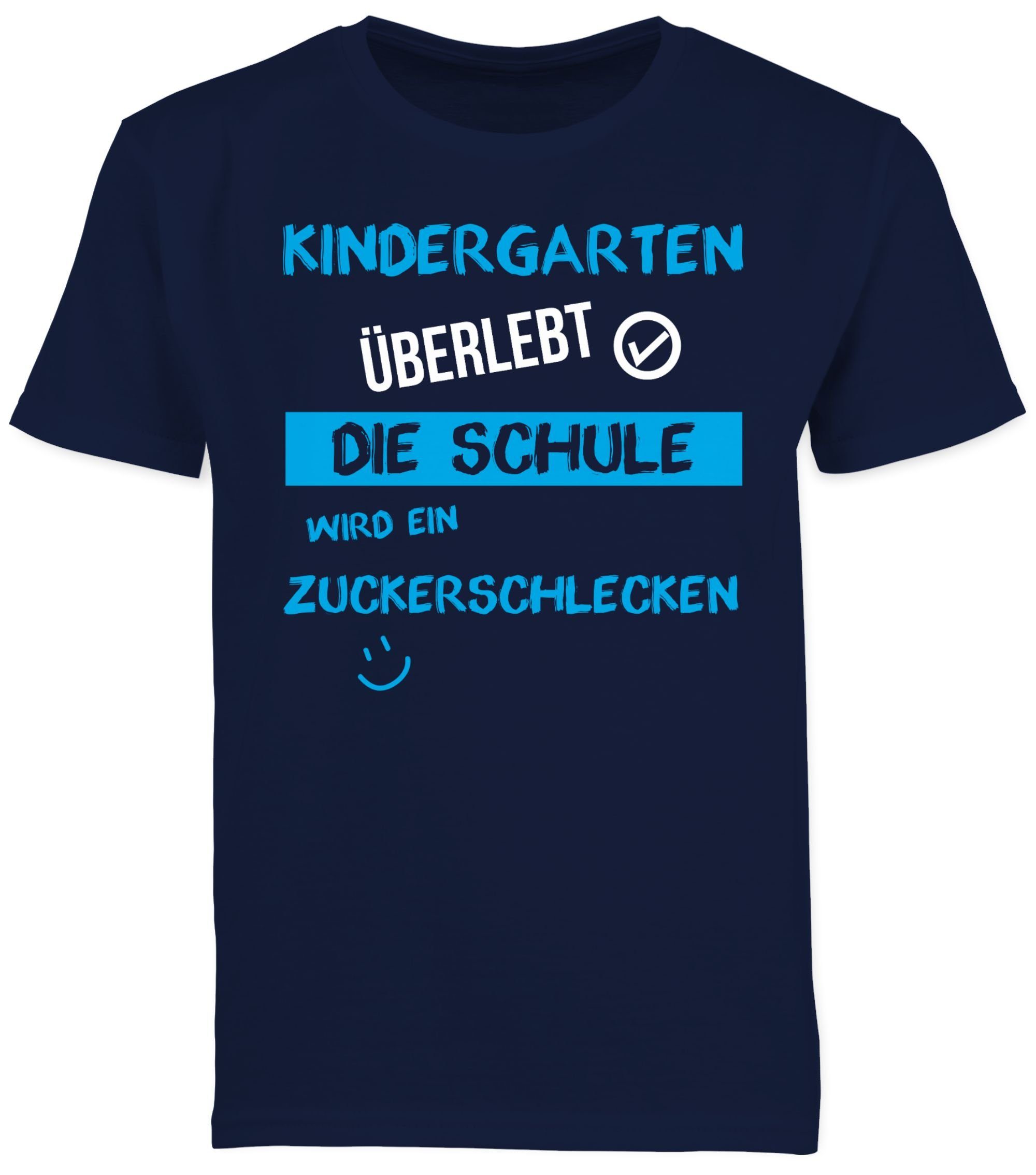 T-Shirt Geschenke Schulanfang Dunkelblau Emoticon Einschulung Shirtracer überlebt 1 blau Kindergarten Junge