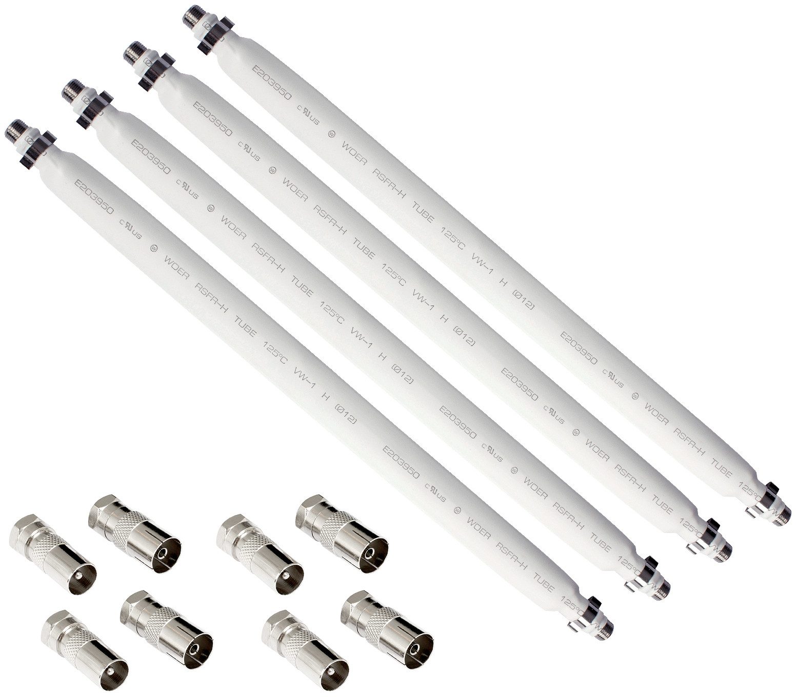 Poppstar SAT Fensterdurchführung SAT Kabel flach SAT-Kabel, (31.5 cm), 31,5cm Durchführung 2mm ultra-flach, Kupplungen 8x F-Stecker, weiß