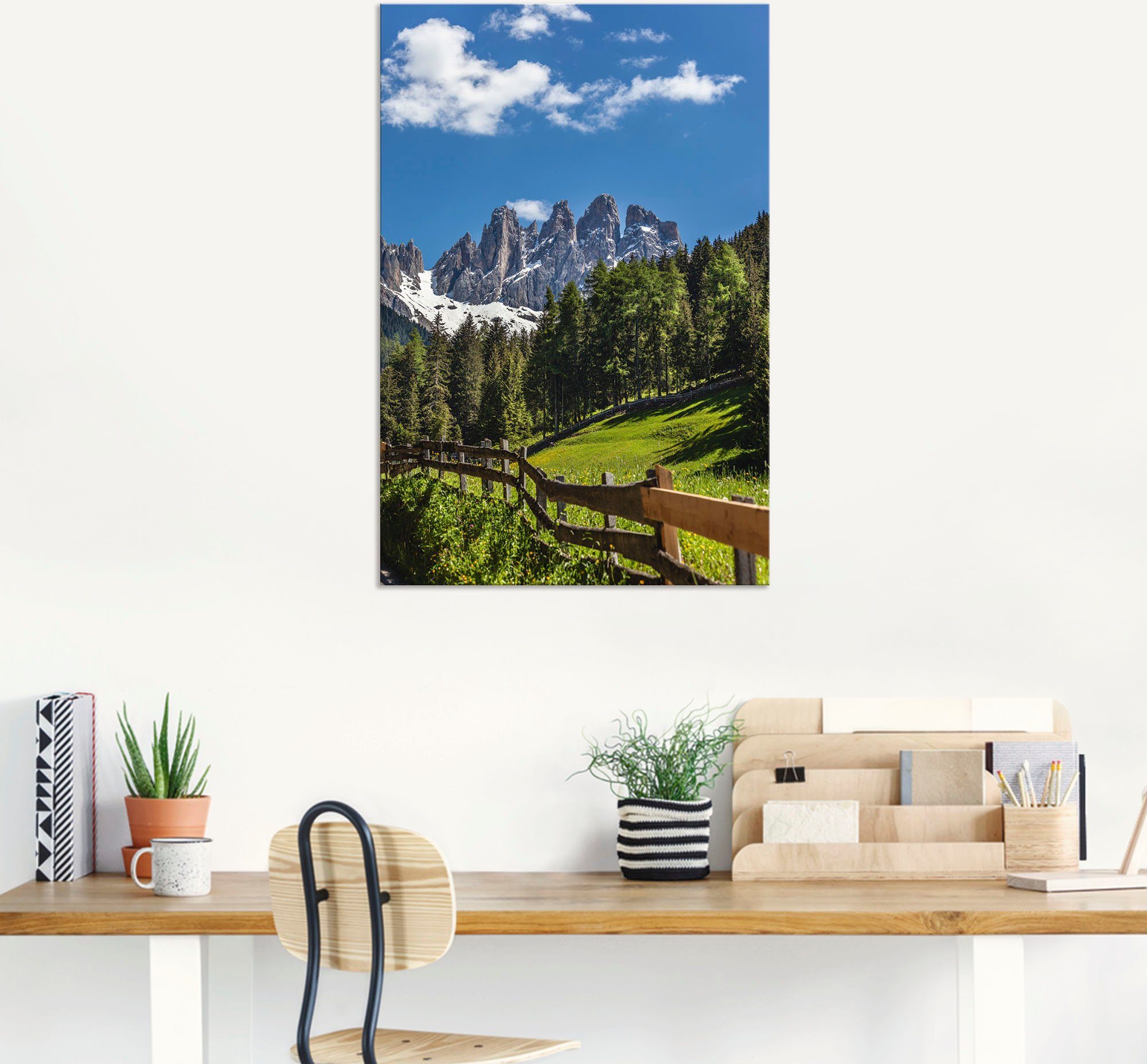 Artland Wandbild Villnösstal mit Berge Alubild, Wandaufkleber oder versch. Dolomiten, in Alpenbilder als Größen Poster Südtirol, (1 Leinwandbild, & St)