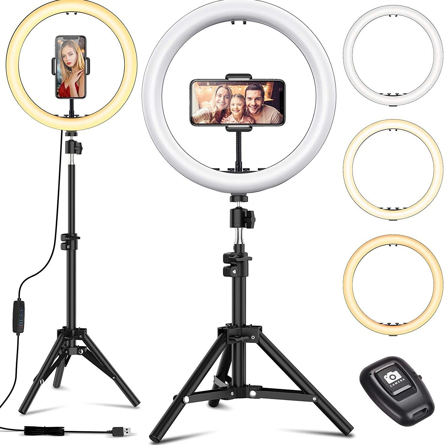 Elfeland Ringlicht EGL-02P, LED Ringlicht Stativ, 160 LED 12" Ring Selfie Ringleuchte mit Bluetooth Fernbedienung, mit 71cm Stativ, 3 Modi für Foto Video Handy TikTok Youtube Vlog Light