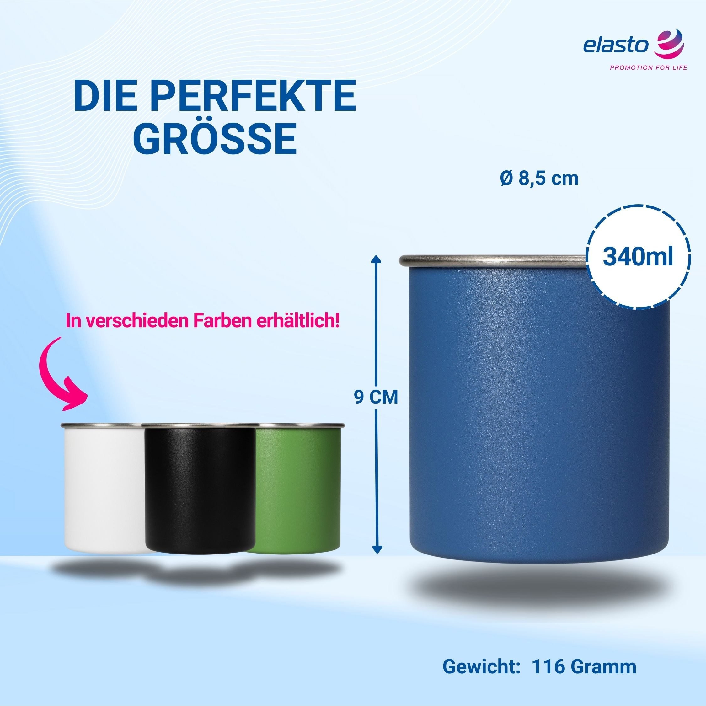 elasto Becher ADVENTURA Outdoor Trinkbecher aus Edelstahl 340ml BPA-frei, Kaffeebecher, Teetasse, camping Zubehör, Becher mit Henkel, robust