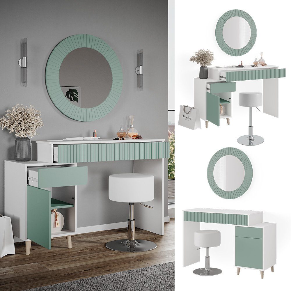 Vicco Schminktisch Arles, Weiß/Grün, 120 cm mit Hocker günstig online kaufen