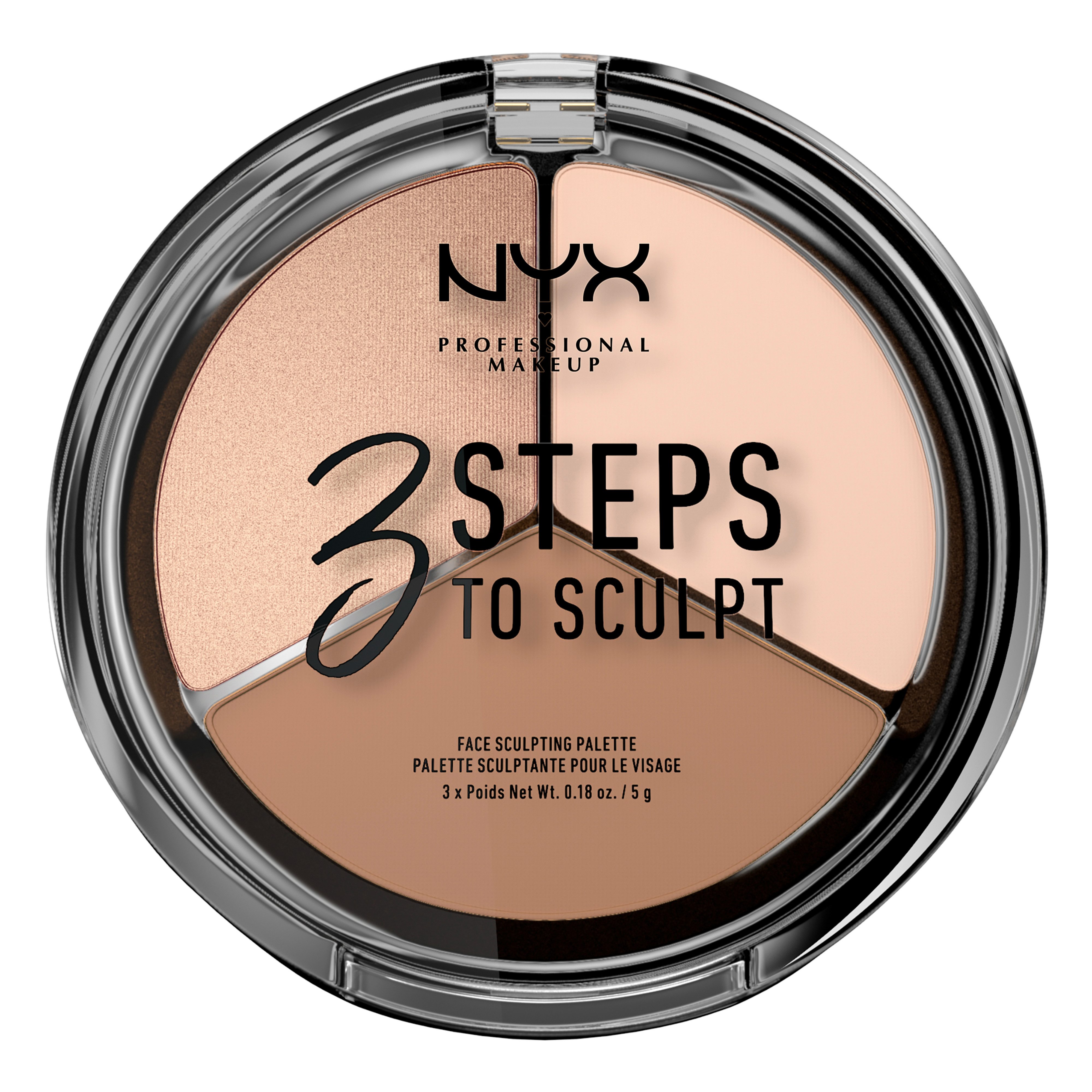 NYX PROFESSIONAL MAKEUP Puder 3 STEPS TO SCULPT, einfaches Contouring und Highlighting, gut verblendbar, cremig.