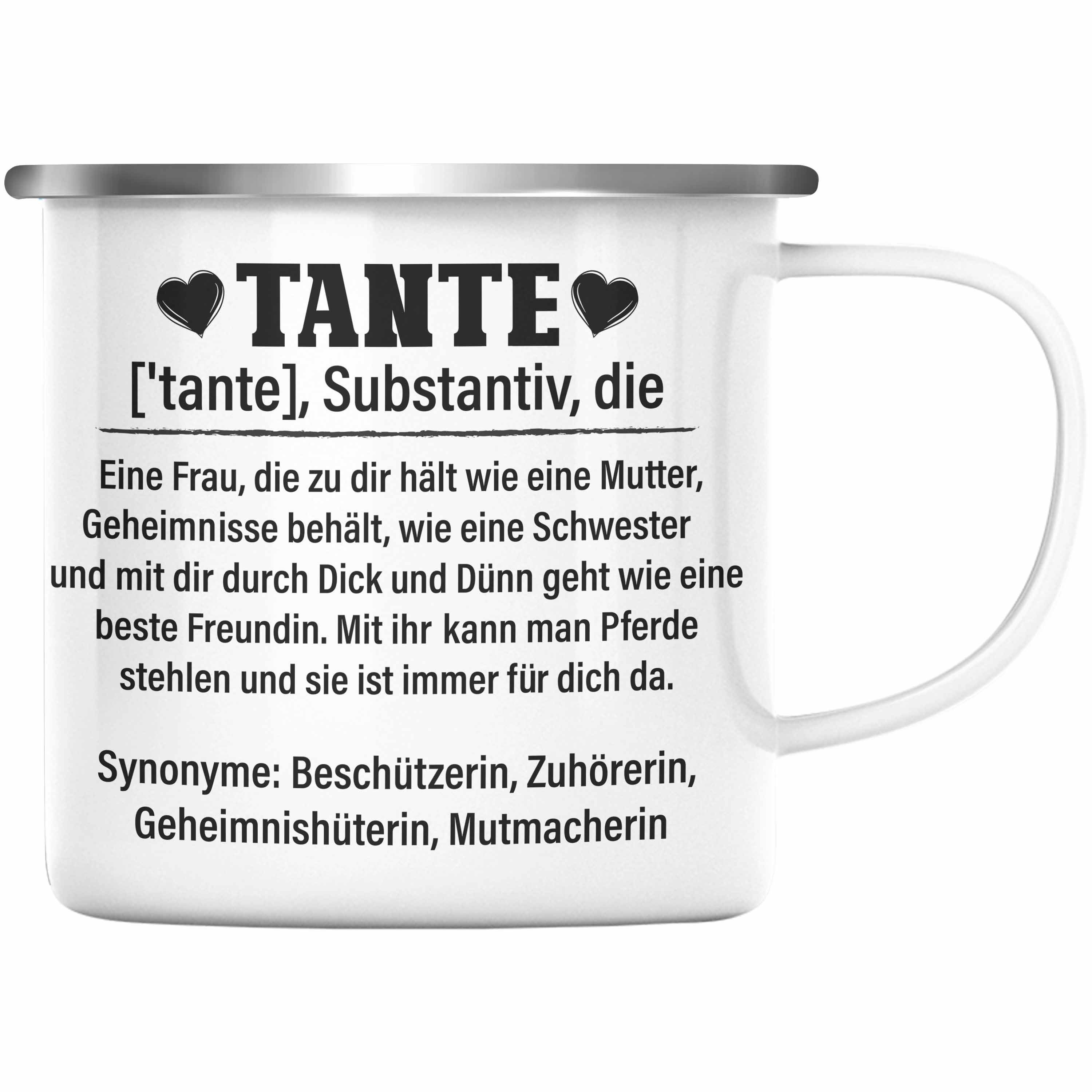 Trendation Thermotasse Trendation - Beste Tante Geschenk Emaille Tasse Lustig Spruch Beste Tante der Welt Geschenkidee von Nichte Silber