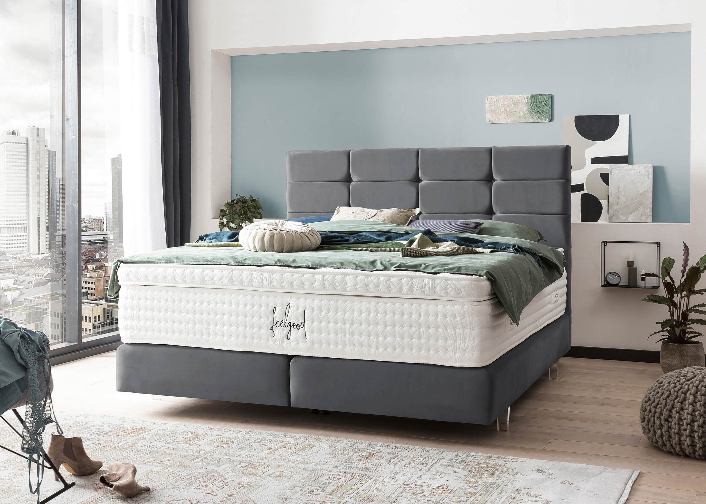 BettCo Boxspringbett Kansas (in Dunkelgrau Velours, günstig online kaufen