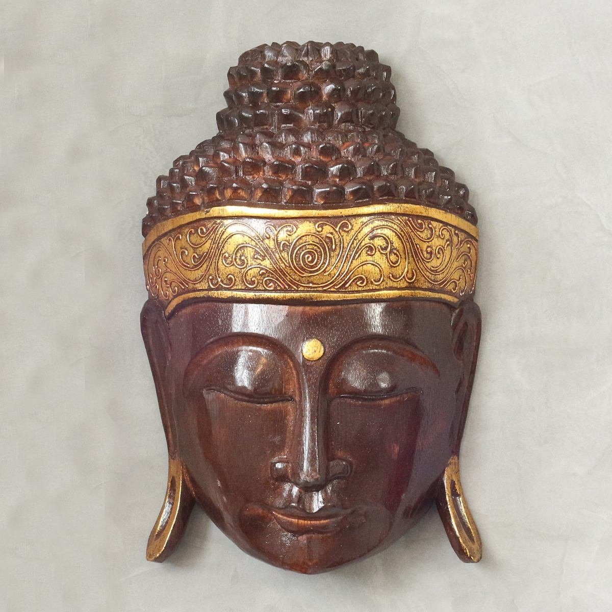 Oriental Galerie Dekofigur Buddha Maske Wandmaske in Dunkelbraun mit Goldverzierungen 40 cm (1 St), traditionelle Herstellung in Handarbeit im Ursprungsland