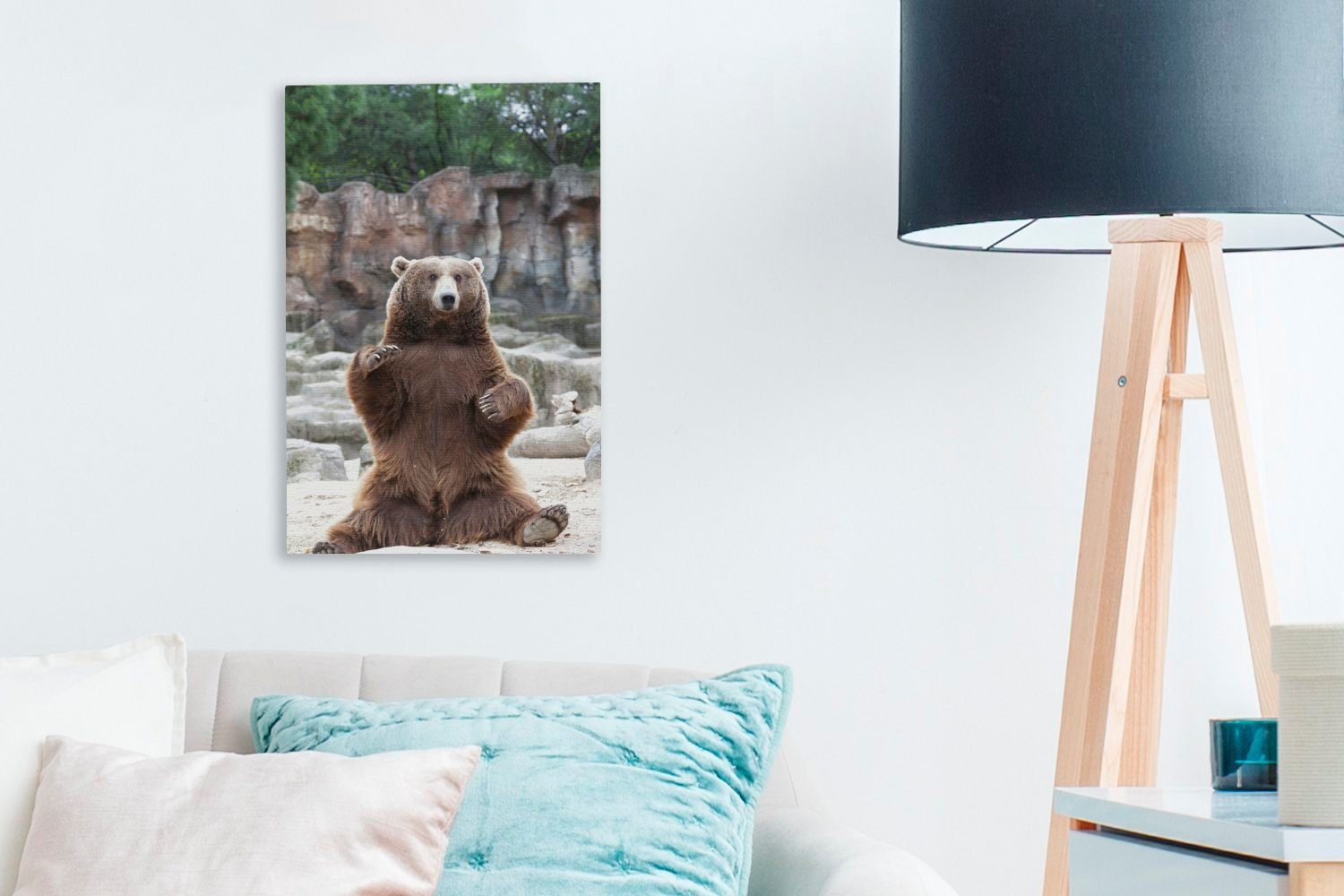 OneMillionCanvasses® Leinwandbild Grizzlybär - Tiere 20x30 - St), inkl. Gemälde, fertig bespannt (1 Zackenaufhänger, Steine, cm Leinwandbild