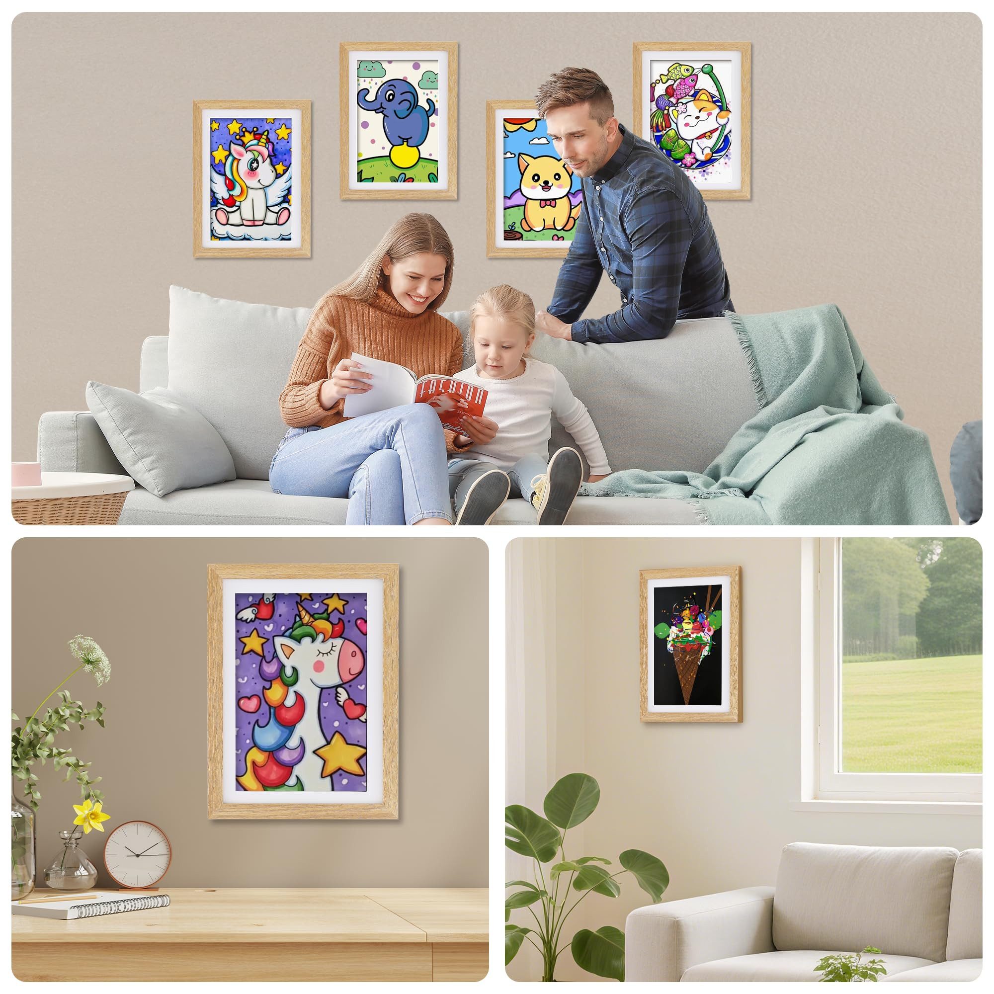 SURFOU Bilderrahmen Bilderrahmen Holz – Klappbarer Foto- & Kunstwerke Aufbewahrungsrahmen, (A4 Rahmen Bilder, 24 x 33cm, 2 Stück Holz Bilderrahmen (Braun) mit A – Bild 5 von 5