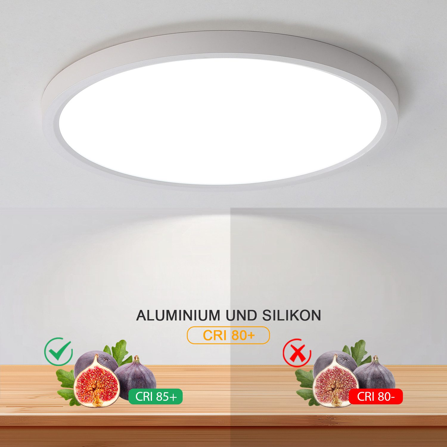 JDONG LED Deckenleuchte Flach Dimmbar mit Fernbedienung 40/50/60cm Schwarz/Weiß Deckenlampe, LED fest integriert, Ultra Dünn 2.5cm Wohnzimmerlampe decke,3000K-6 – Bild 5 von 5