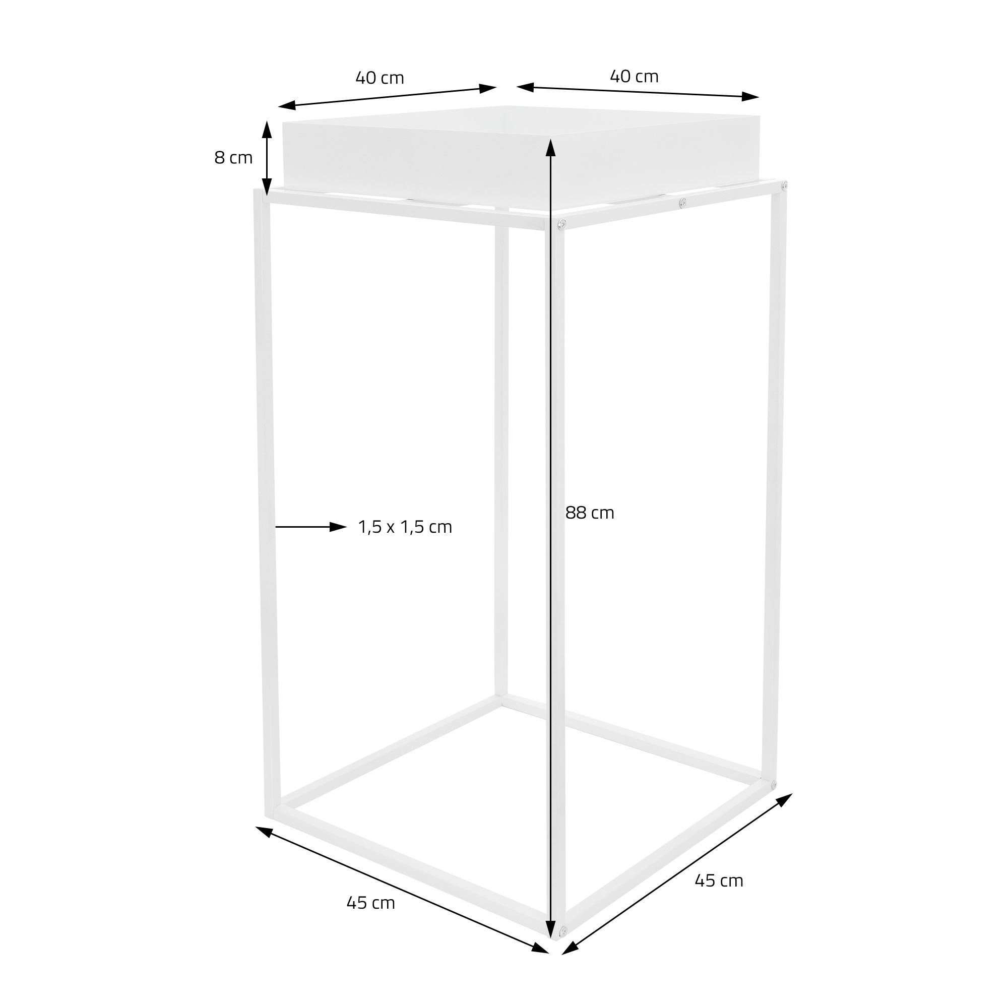 stapelbar Pflanzenständer 45x45x80cm Rand Blumenkasten Pflanzkasten ML-DESIGN Beistelltisch, Metall Blumenständer quadratisch Weiß hoher Ablagefläche